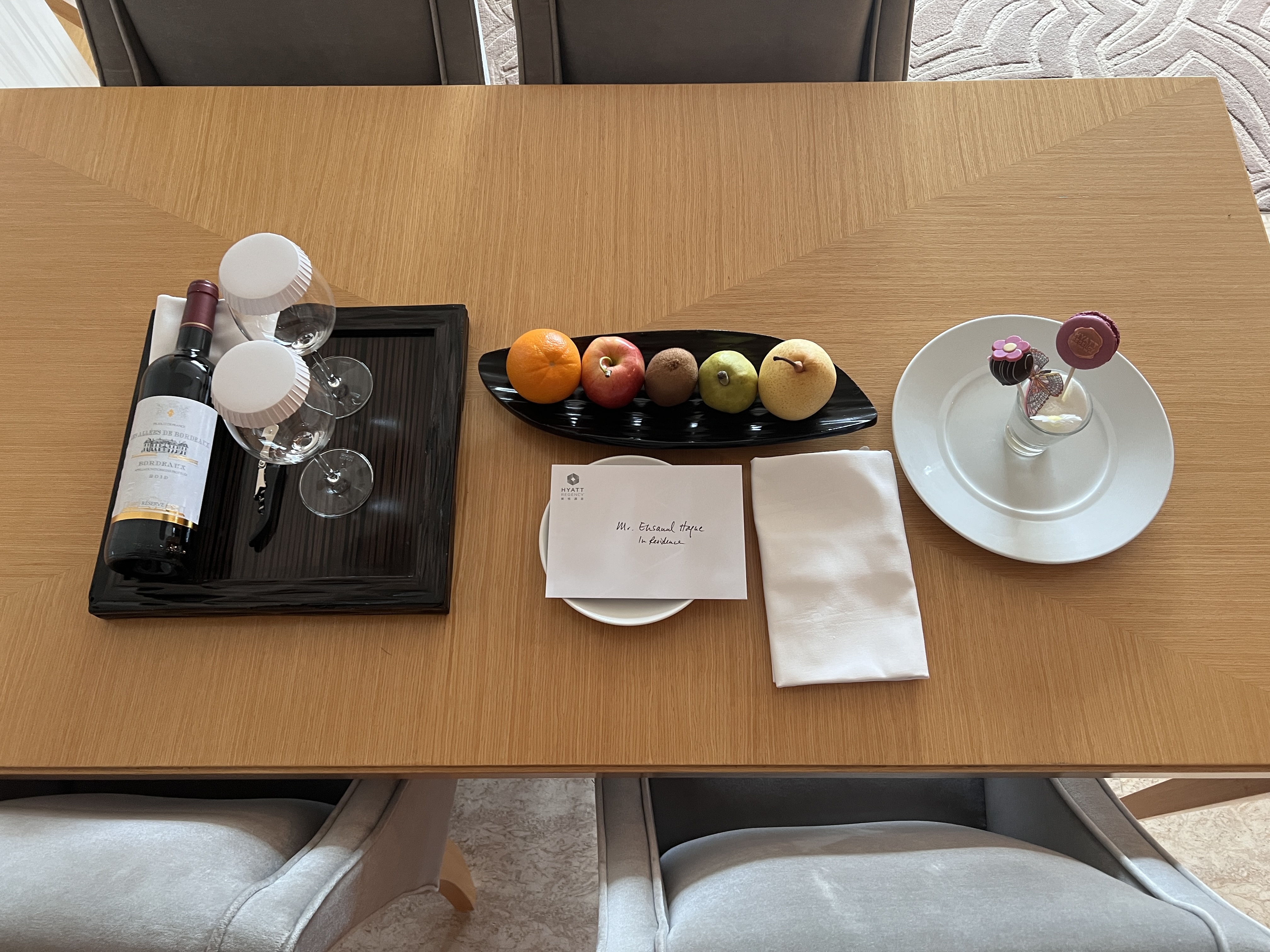 Hyatt Regency Hong Kong Sha Tin welcome treats