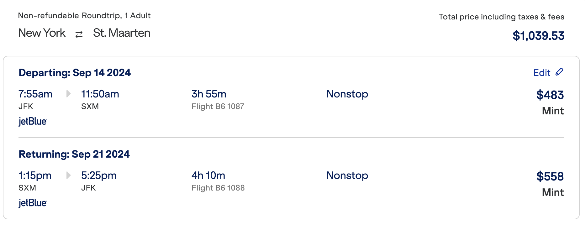 JFK SXM JFK SXM