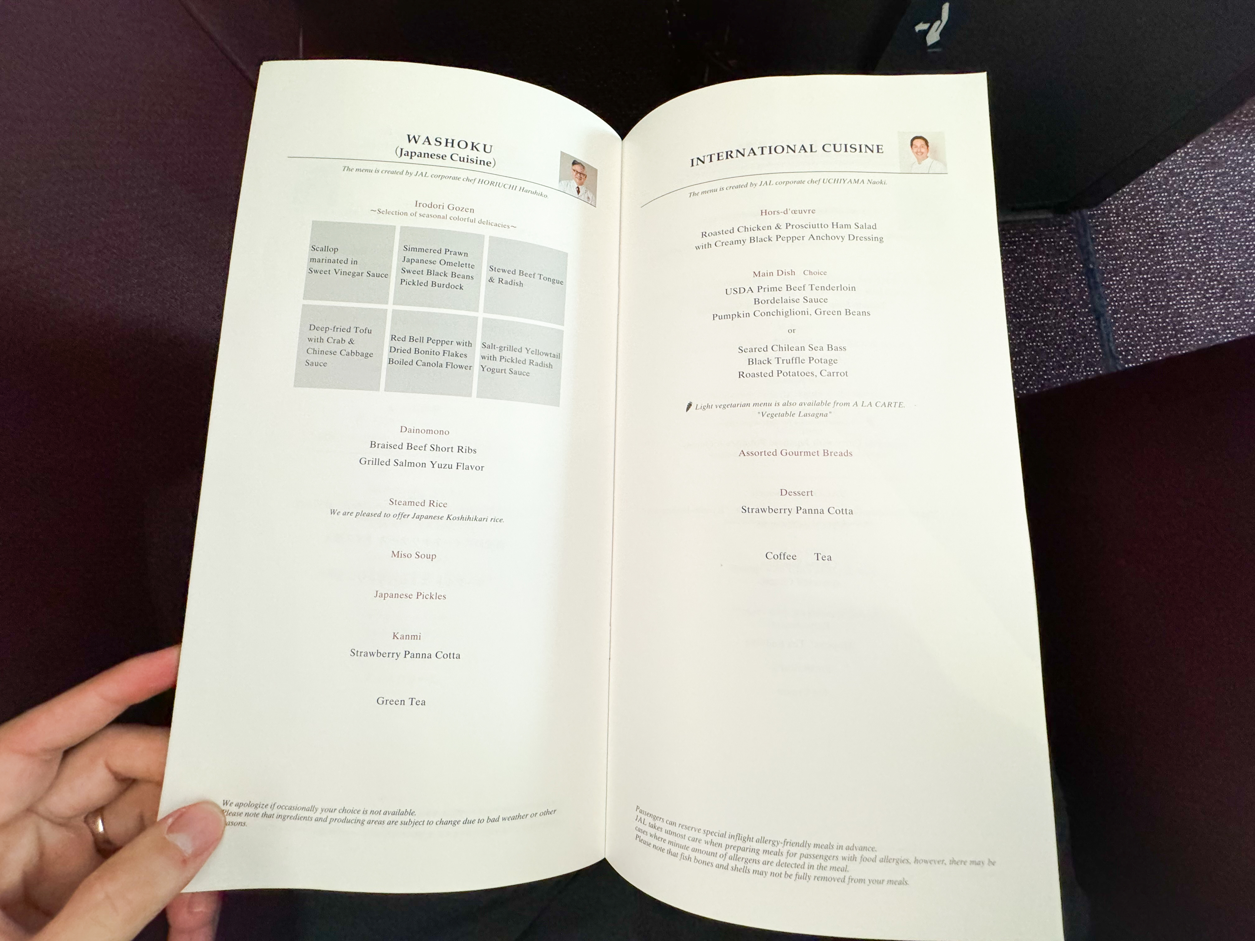 Japan Airlines A350 1000 business japanese meal menu Japan Airlines A350 1000 business japanese meal menu