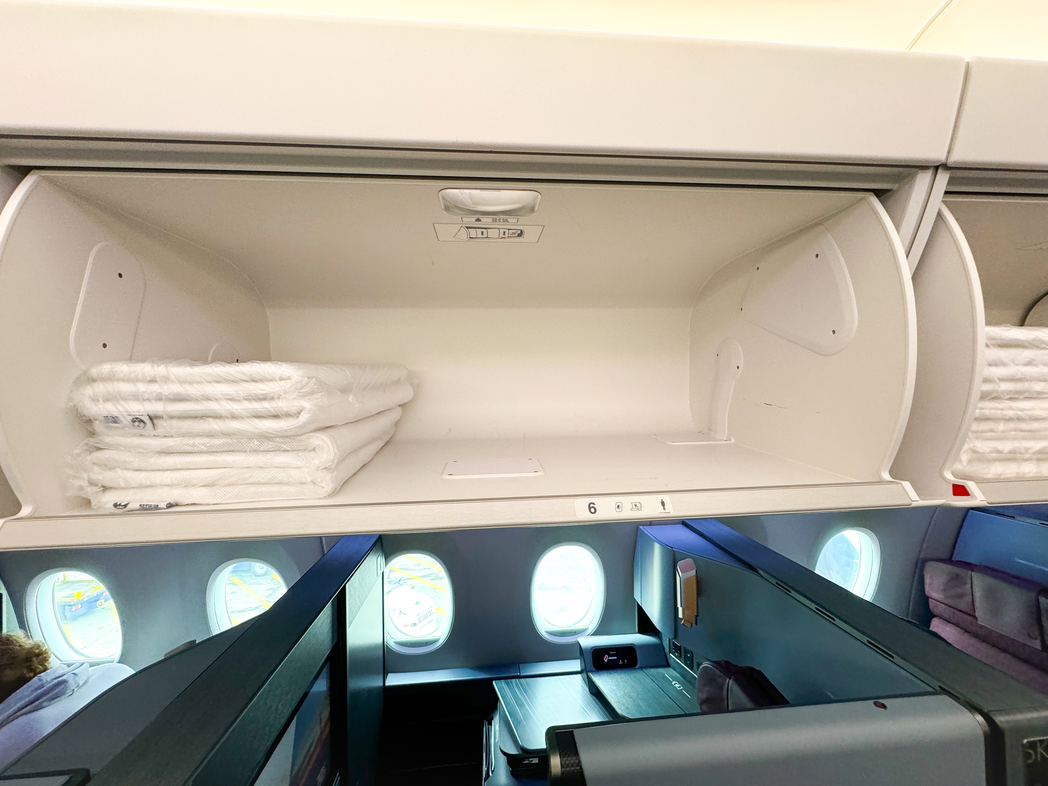 Japan Airlines A350 1000 business overhead bin Japan Airlines A350 1000 business overhead bin