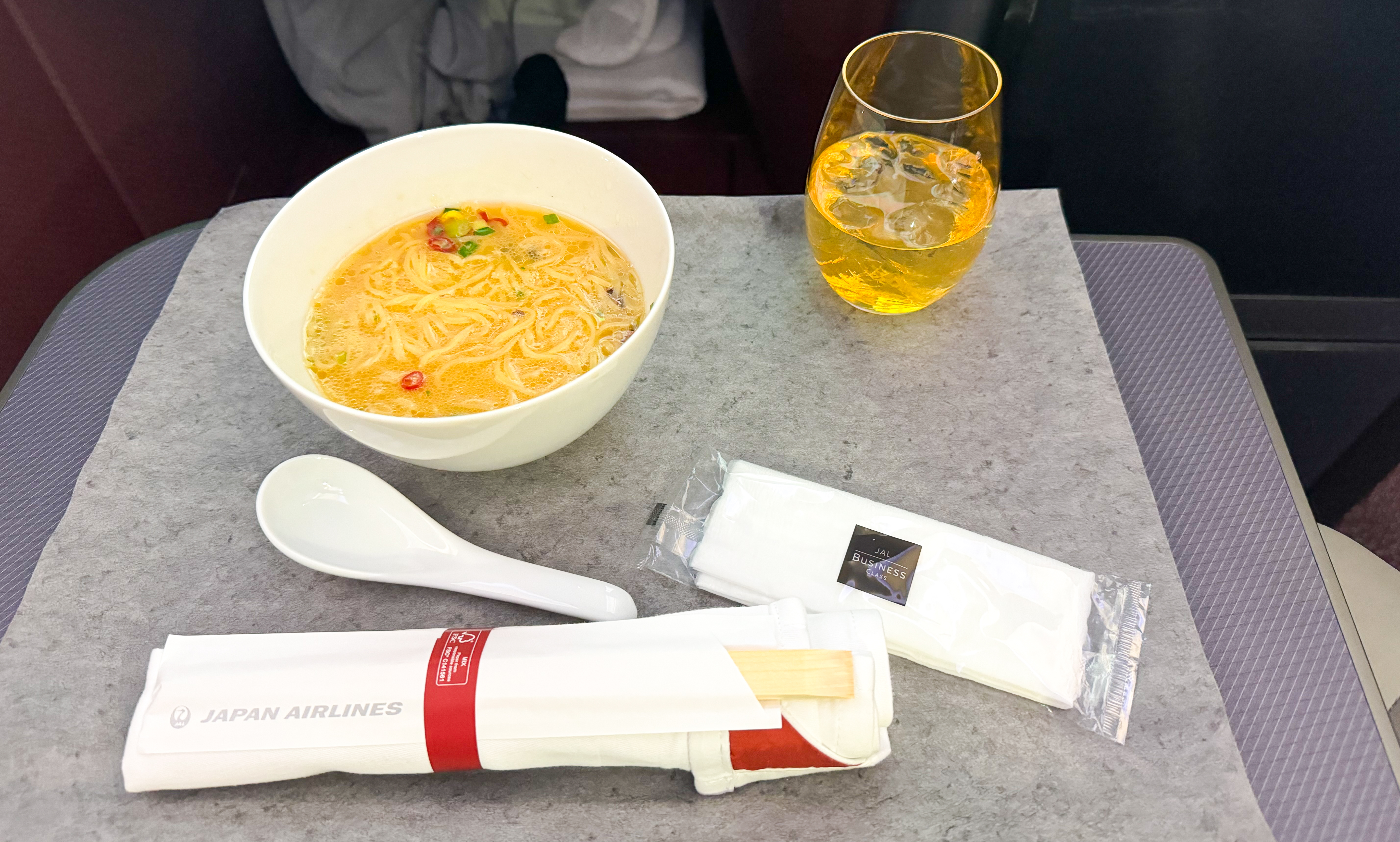 Japan Airlines A350 1000 business ramen Japan Airlines A350 1000 business ramen