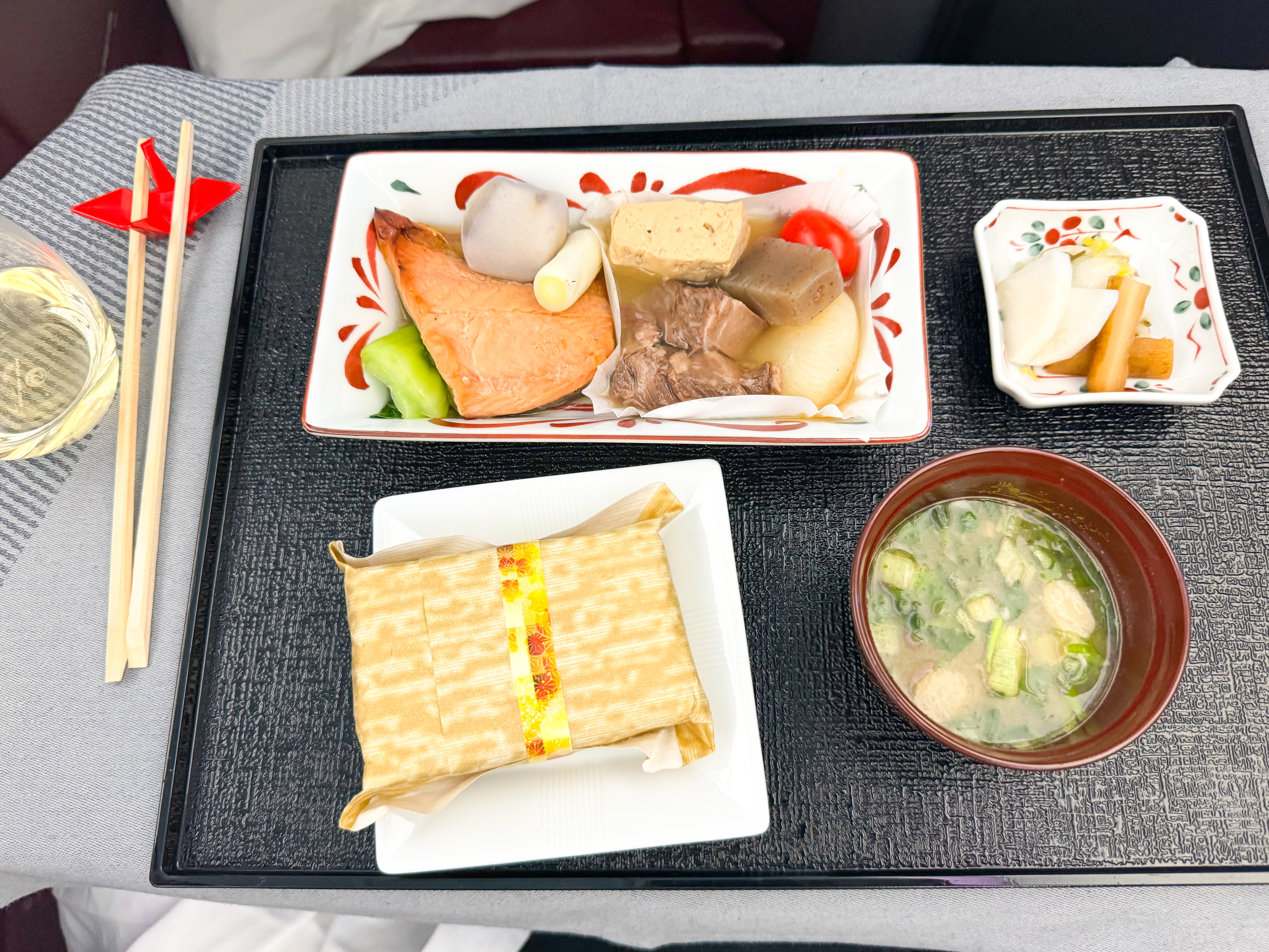 Japan Airlines A350 1000 business salmon main course Japan Airlines A350 1000 business salmon main course