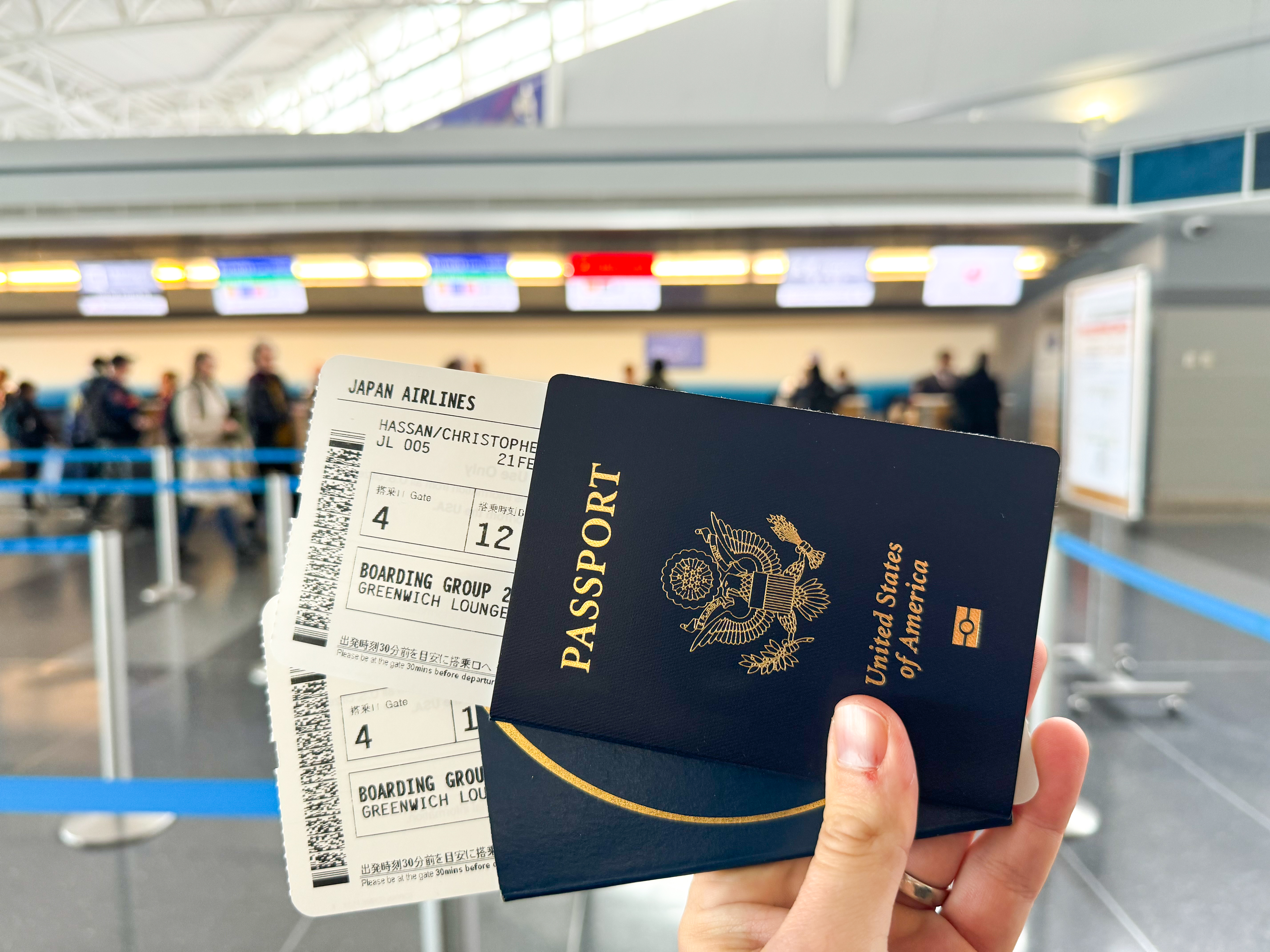 Japan Airlines boarding pass and passport Japan Airlines boarding pass and passport
