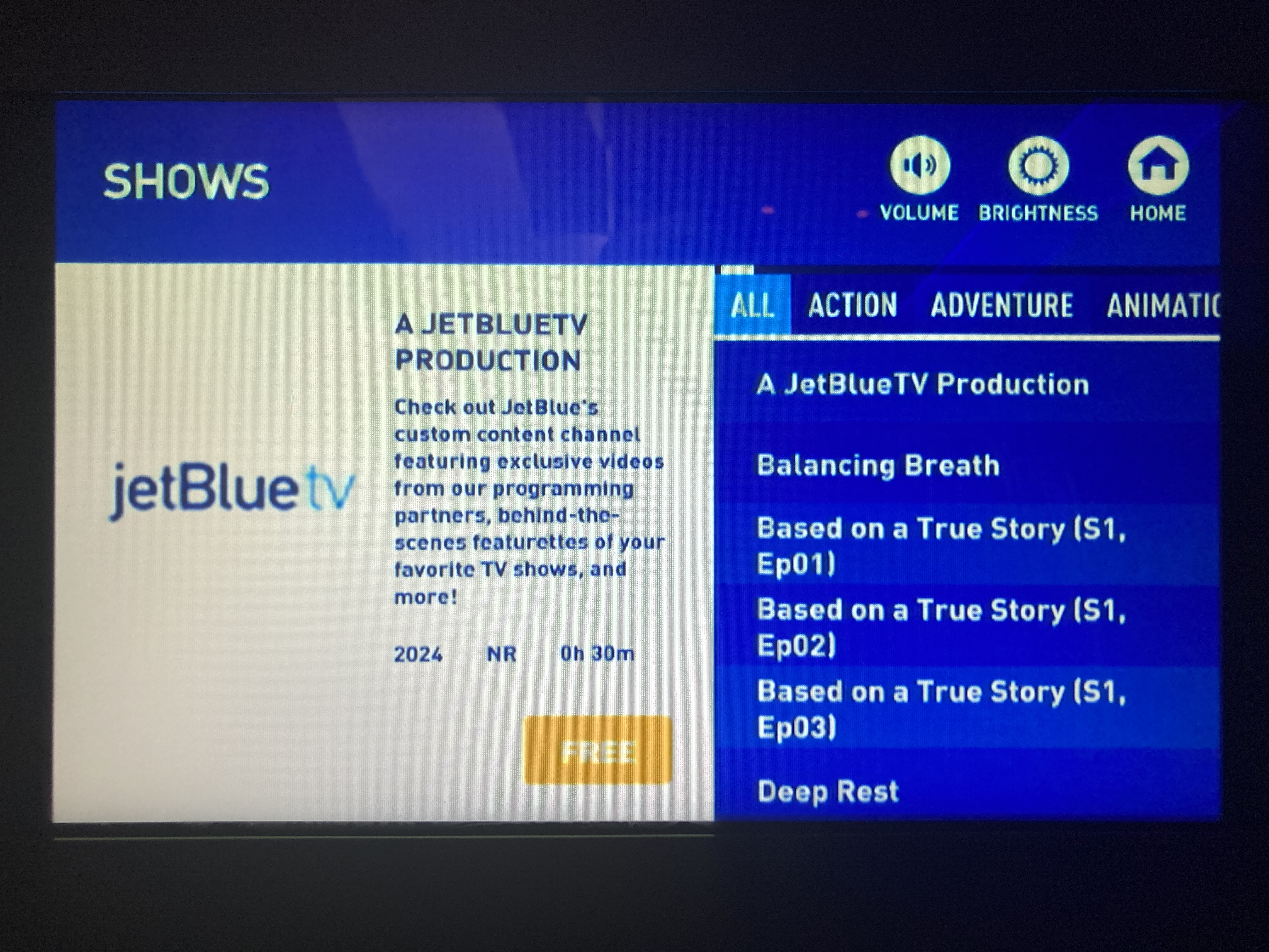 JetBlue Mint A321 entertainment screen shows JetBlue Mint A321 entertainment screen shows