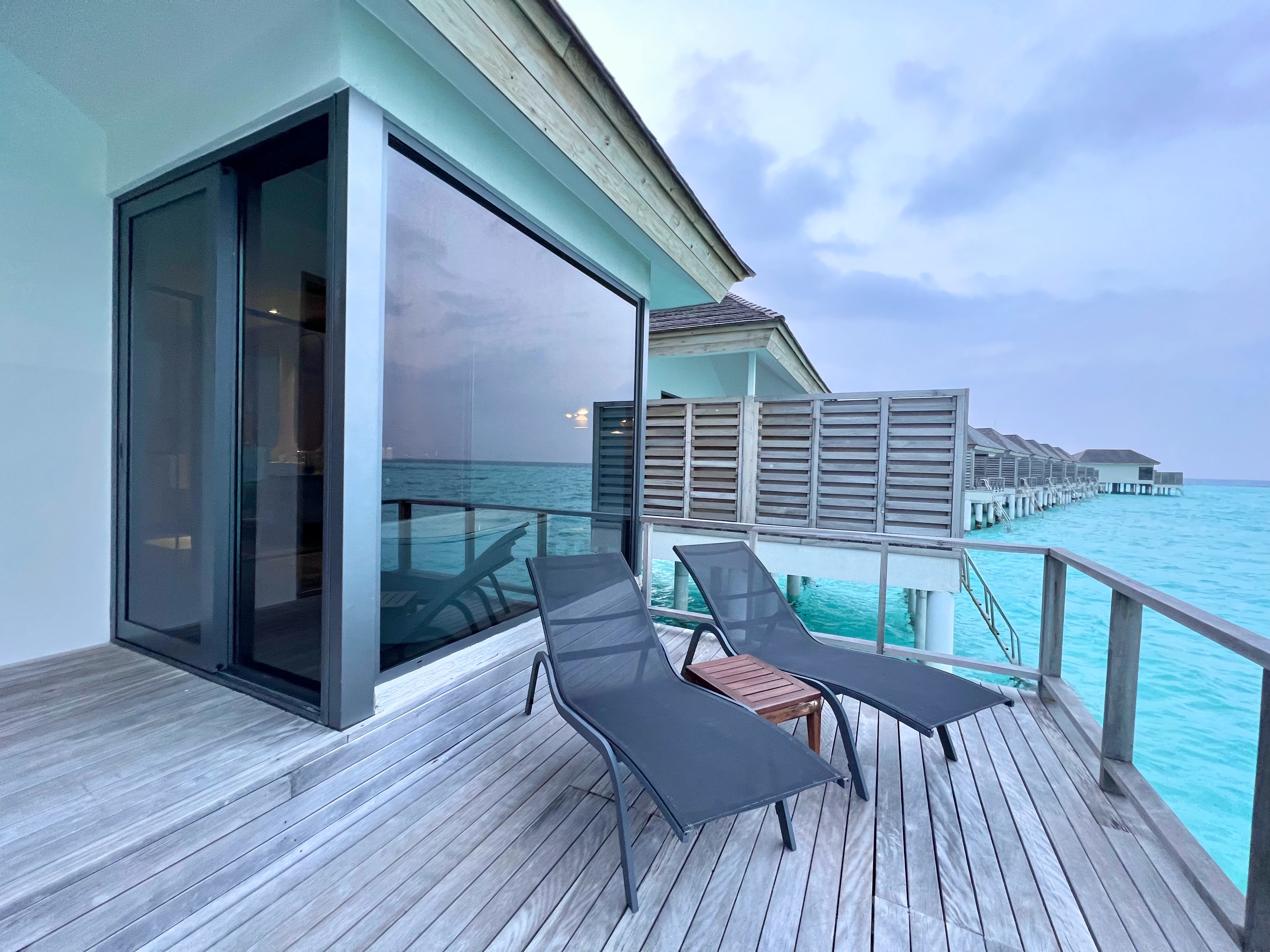 LE Meridien Maldives sunset overwater villa deck