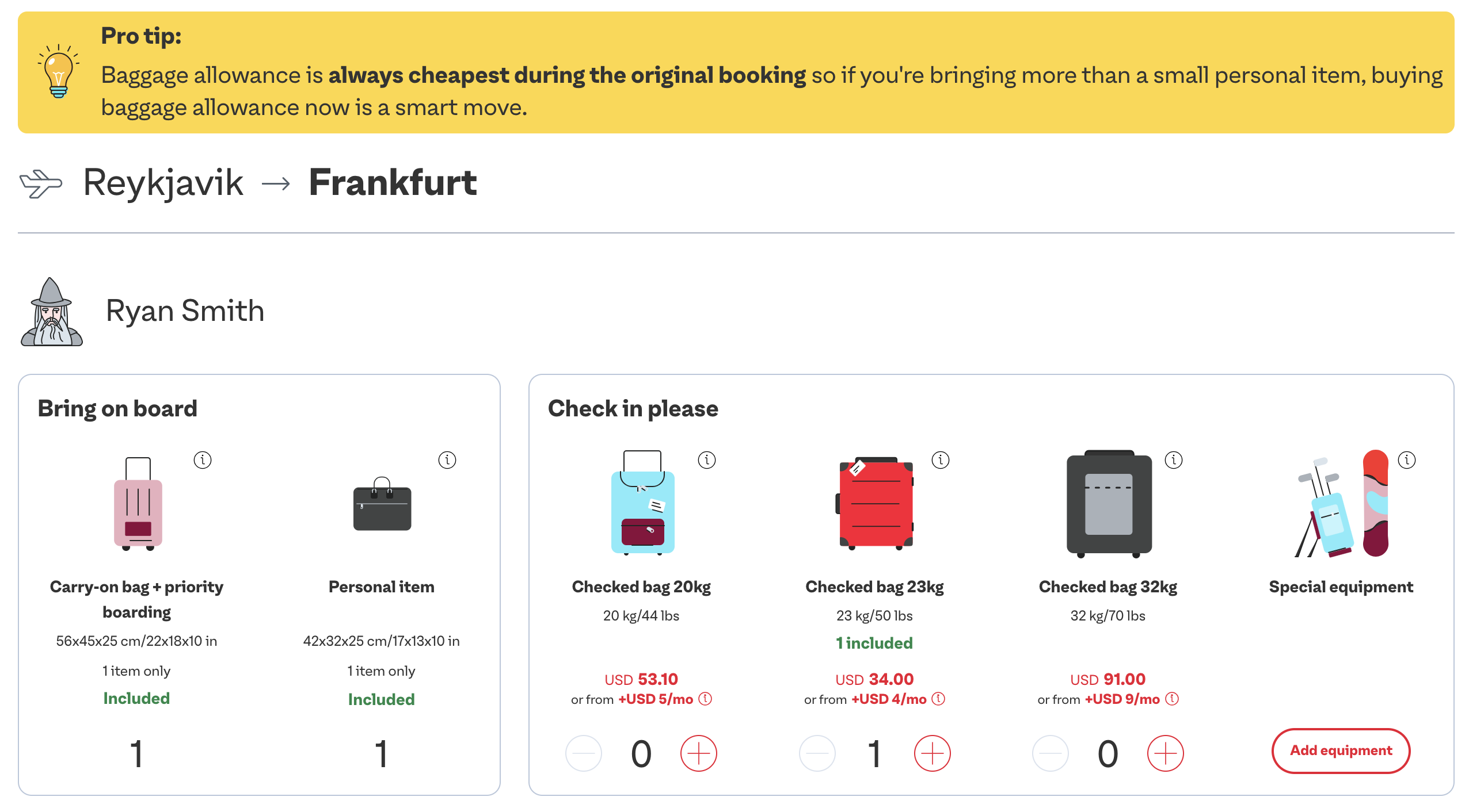 Play Iceland luggage costs during booking Play Iceland luggage costs during booking