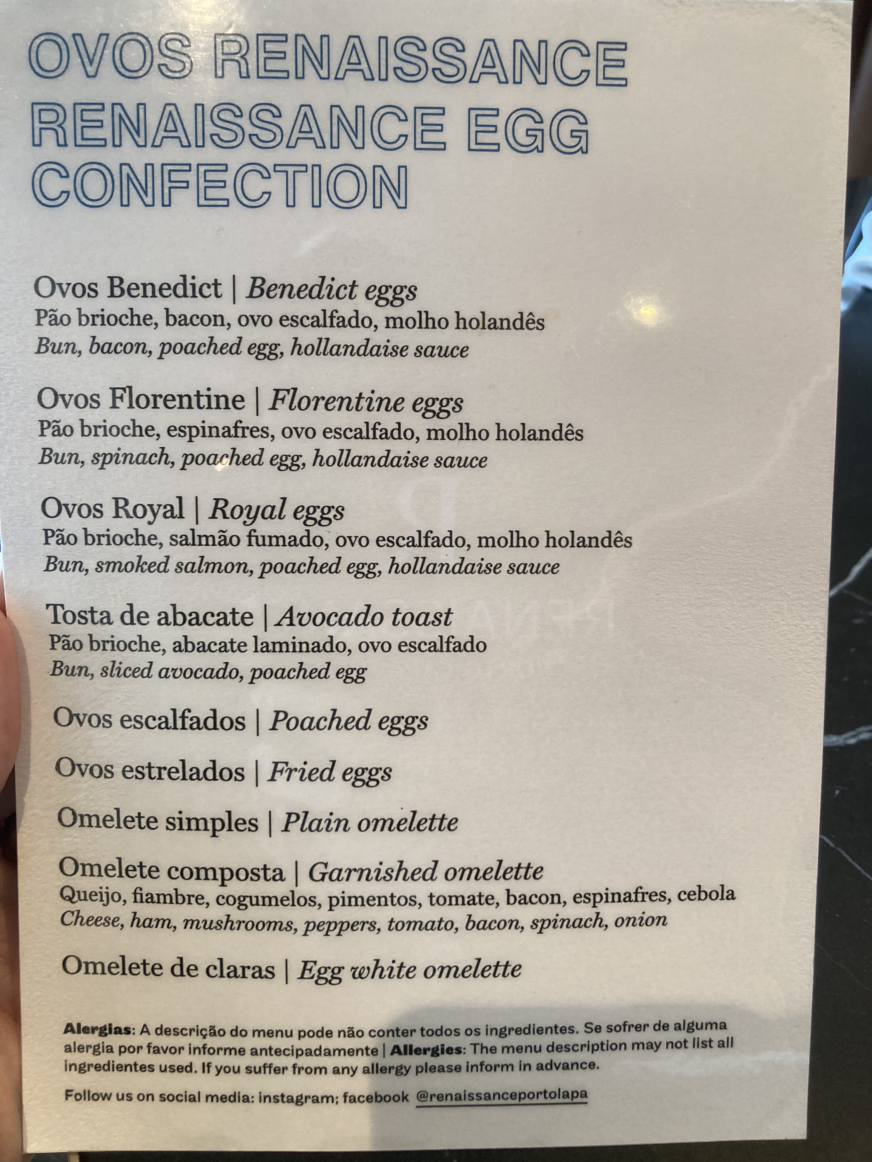 Renaissance Porto Lapa Hotel breakfast eggs menu