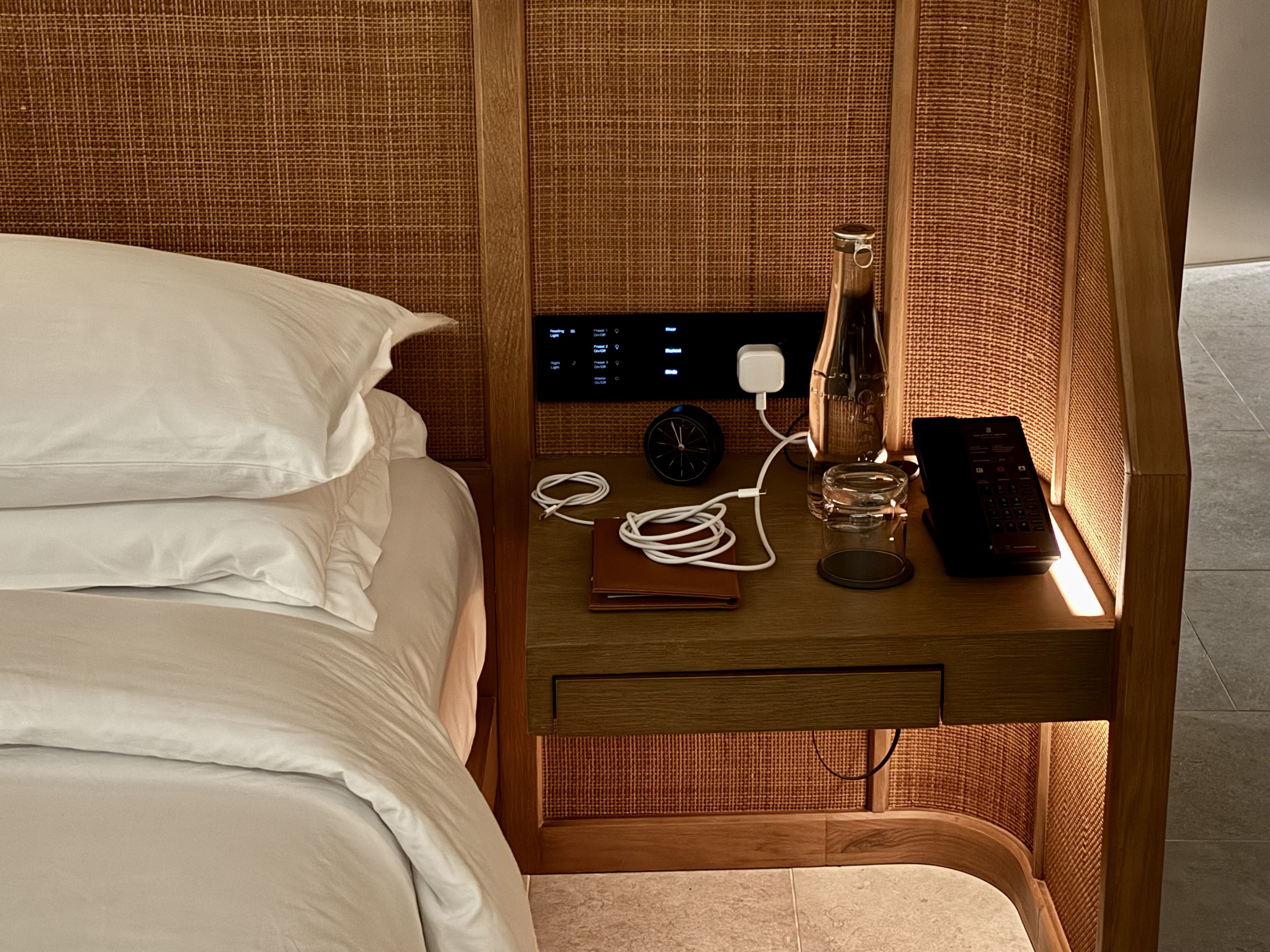 Ritz Carlton Fari Islands 2 bed overwater villa bedroom bedside table