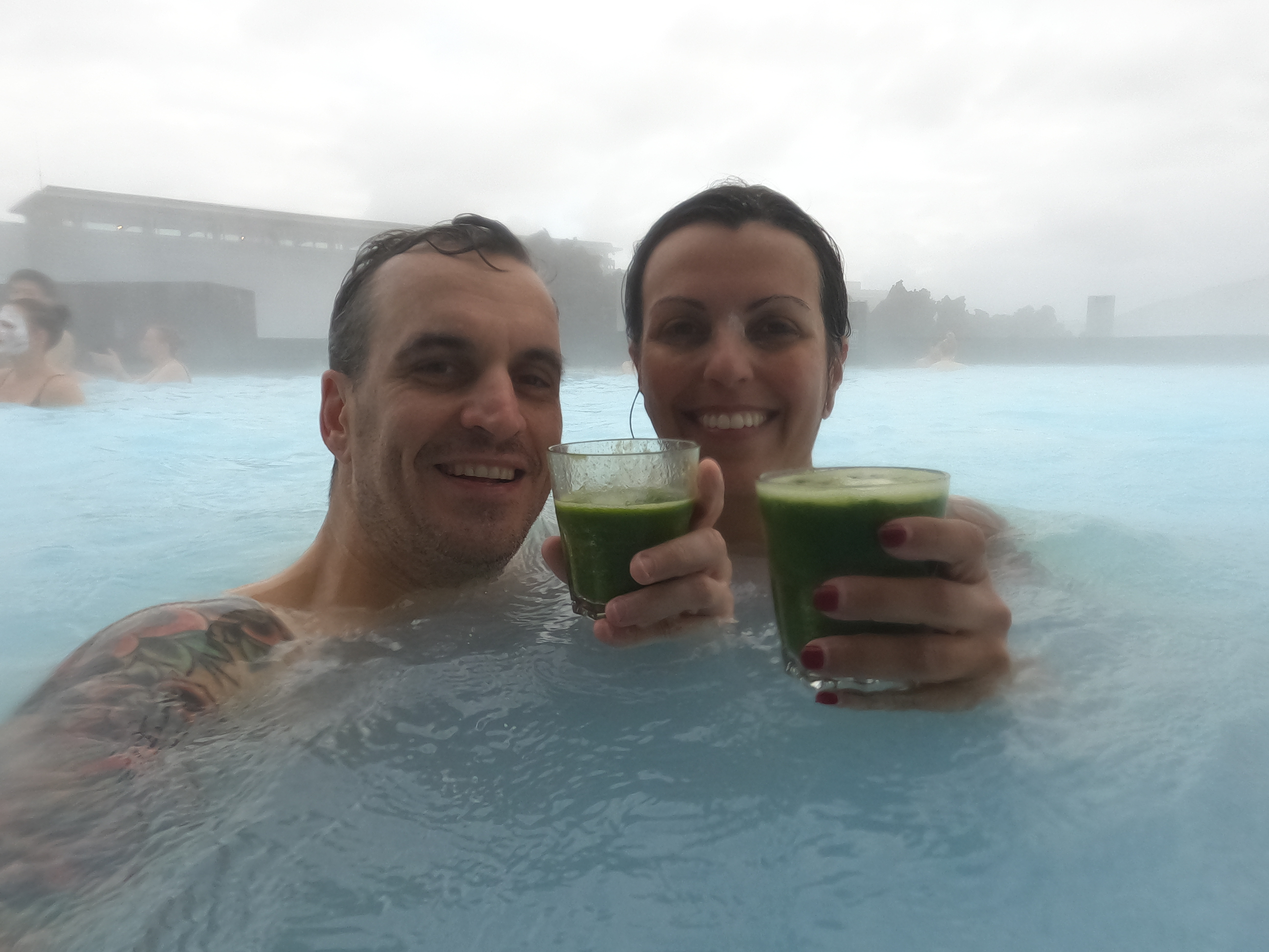 Ryan and Carolina with drinks in Blue Lagoon Ryan and Carolina with drinks in Blue Lagoon
