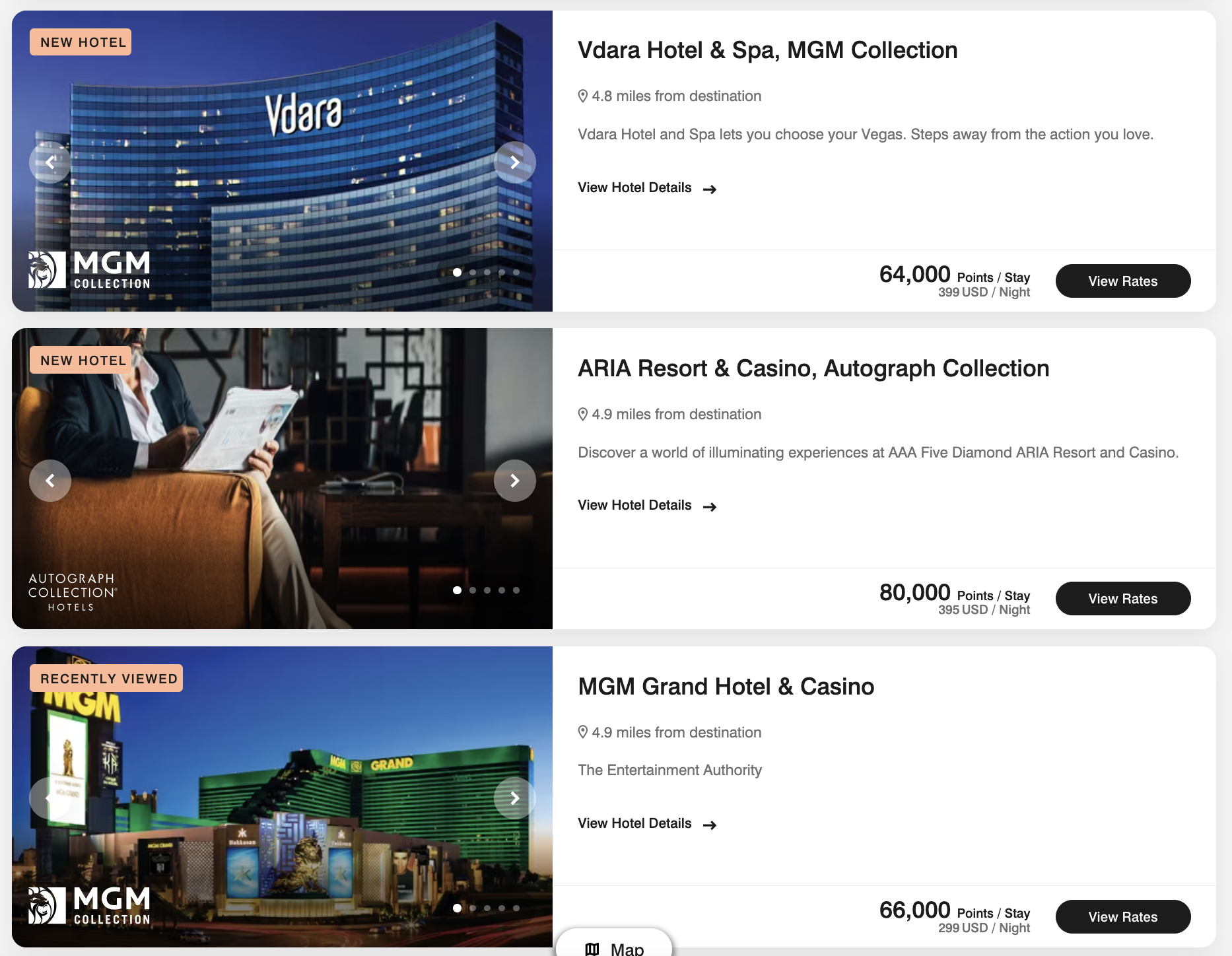 MGM properties points rates