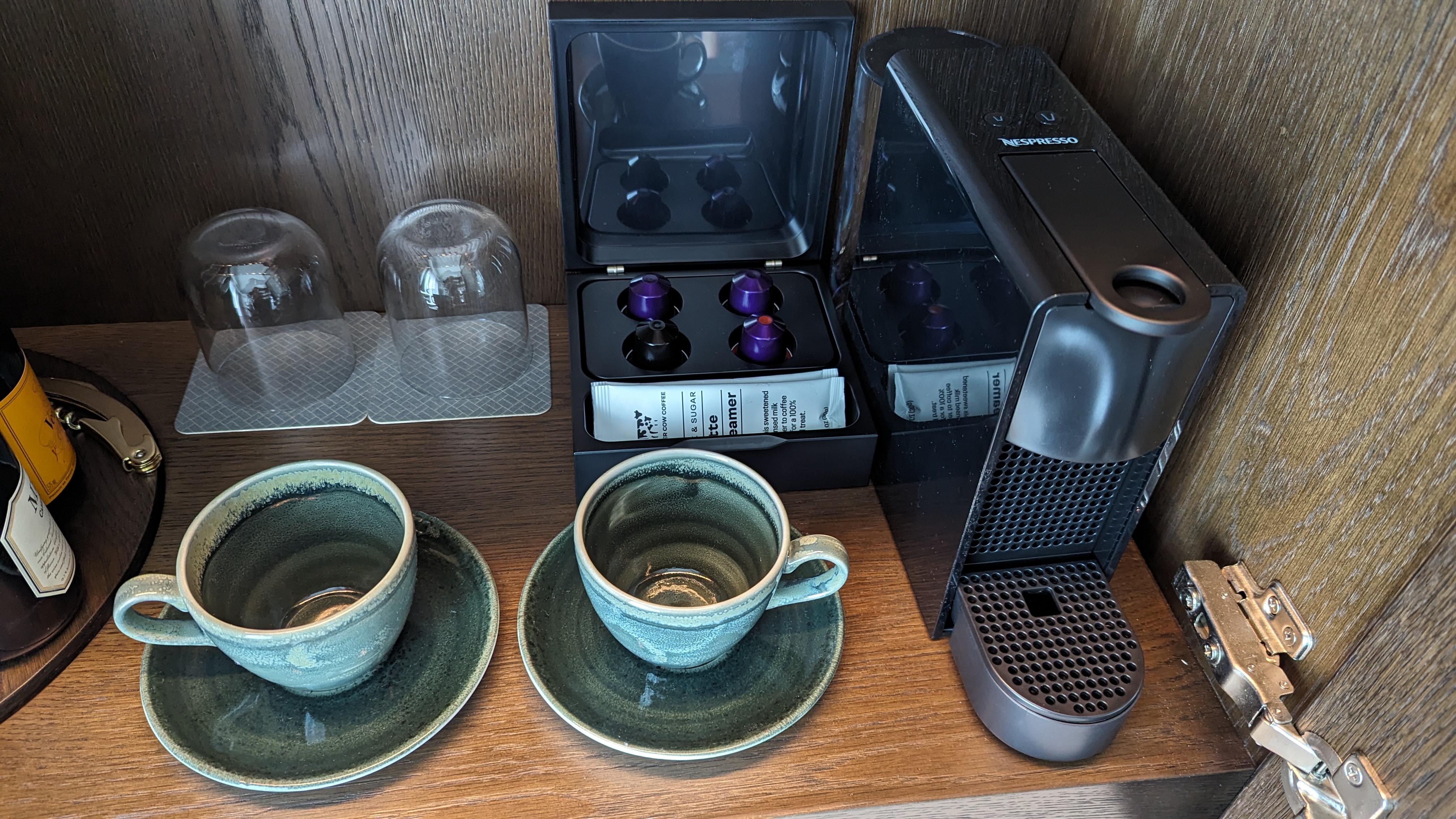 Thompson Houston guestroom bar Nespresso with Copper Cow creamer Thompson Houston guestroom bar Nespresso with Copper Cow creamer