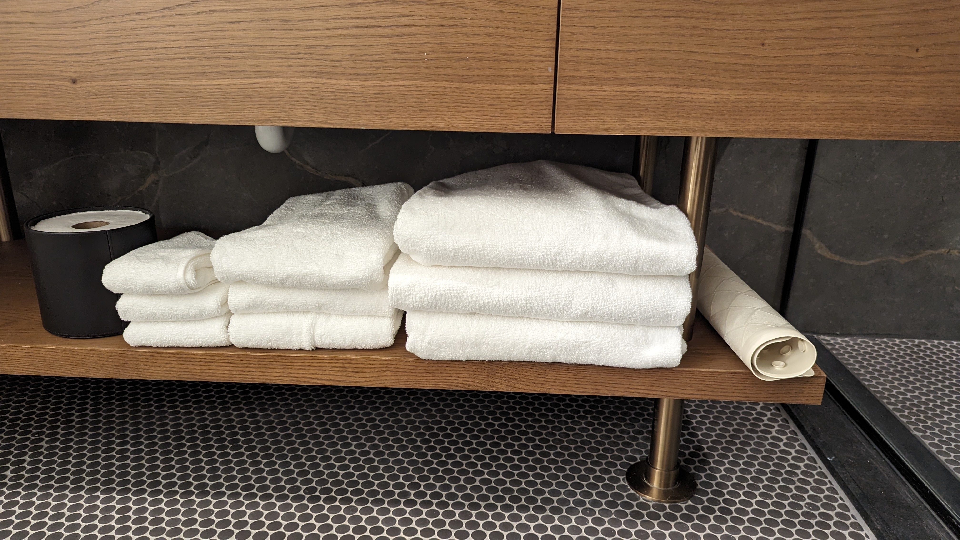 Thompson Houston guestroom bathroom towels and shower mat Thompson Houston guestroom bathroom towels and shower mat