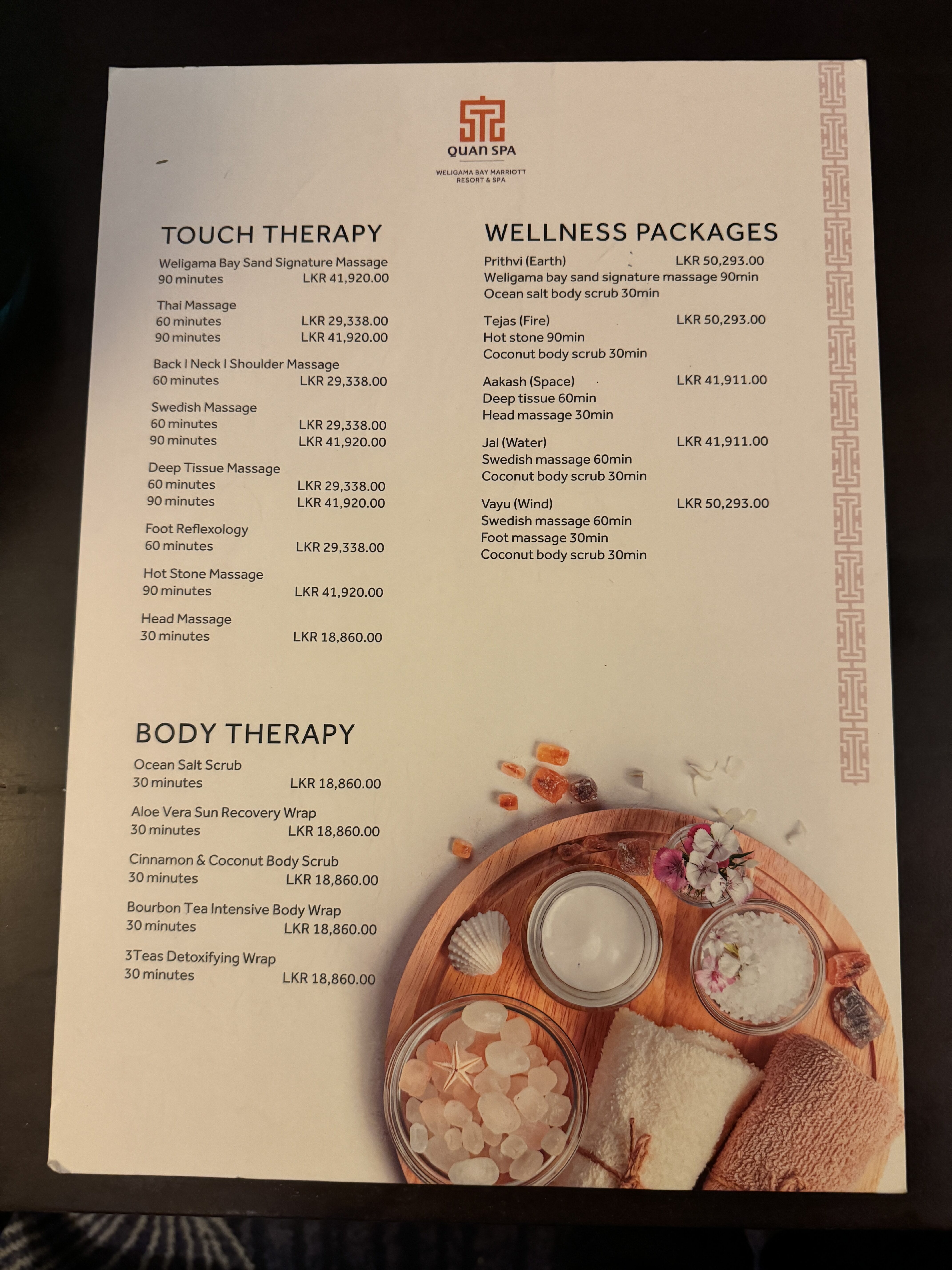 Weligama Bay Marriott Quan Spa menu