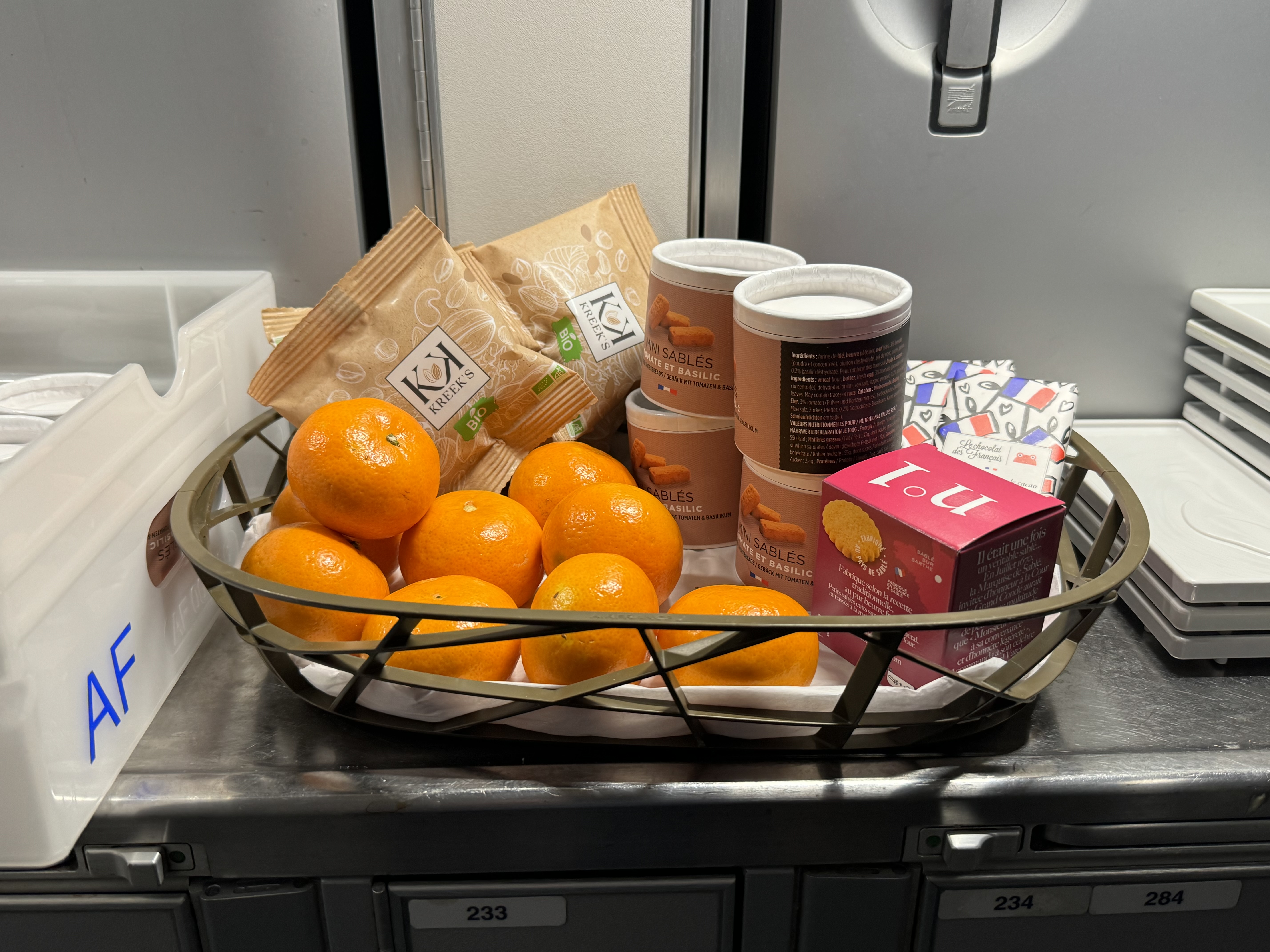 Air France Business Class Airbus A350 FnB galley snacks Air France Business Class Airbus A350 FnB galley snacks