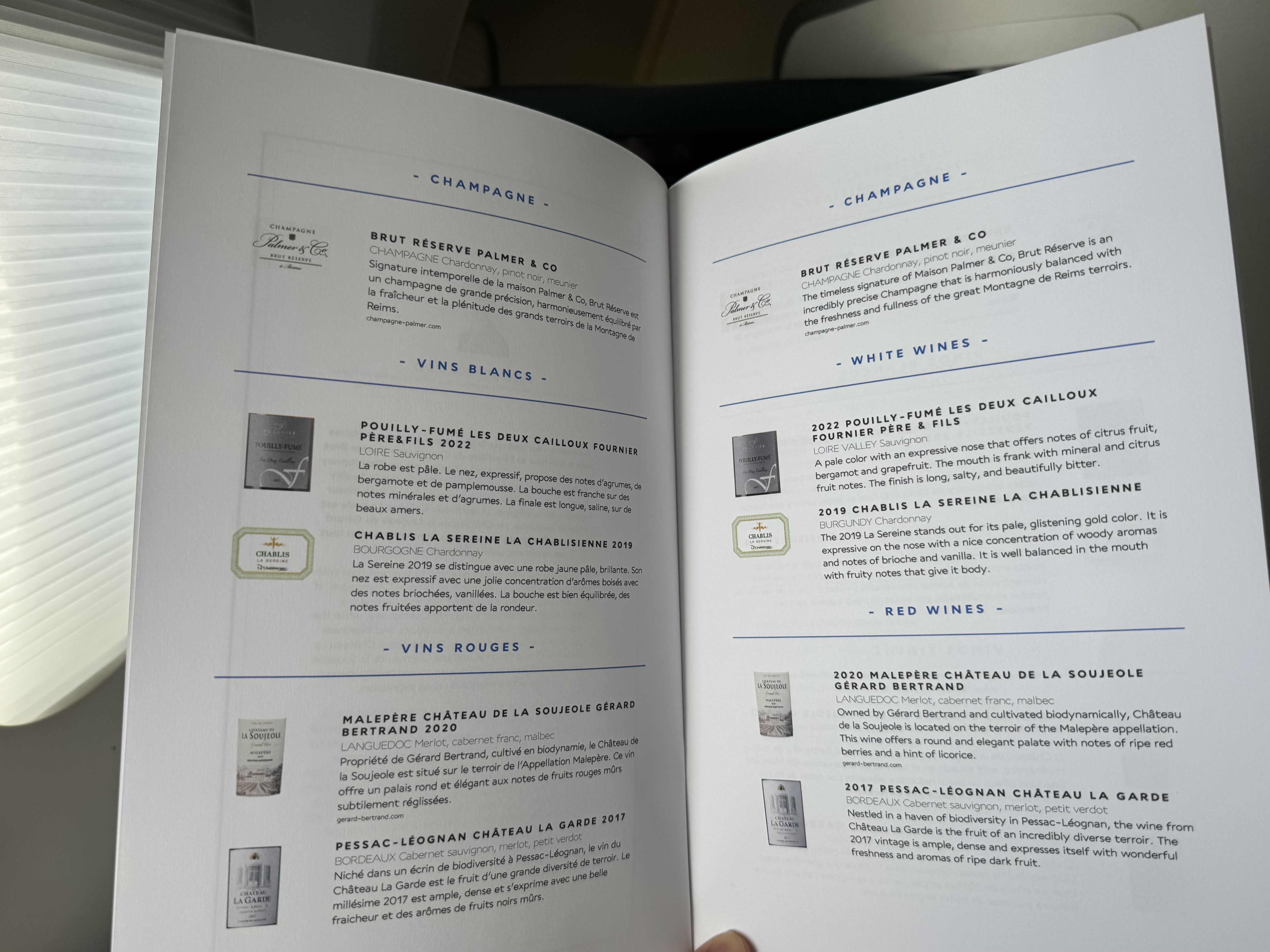 Air France Business Class Airbus A350 FnB wine list Air France Business Class Airbus A350 FnB wine list