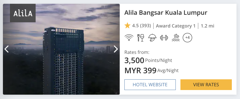 Alila Bangsar Kuala Lumpur Cash vs. Points price Alila Bangsar Kuala Lumpur Cash vs. Points price