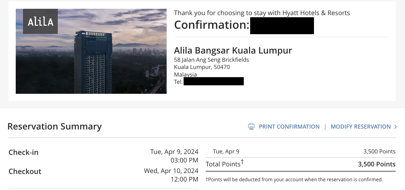 Alila Bangsar Kuala Lumpur points confirmation Alila Bangsar Kuala Lumpur points confirmation