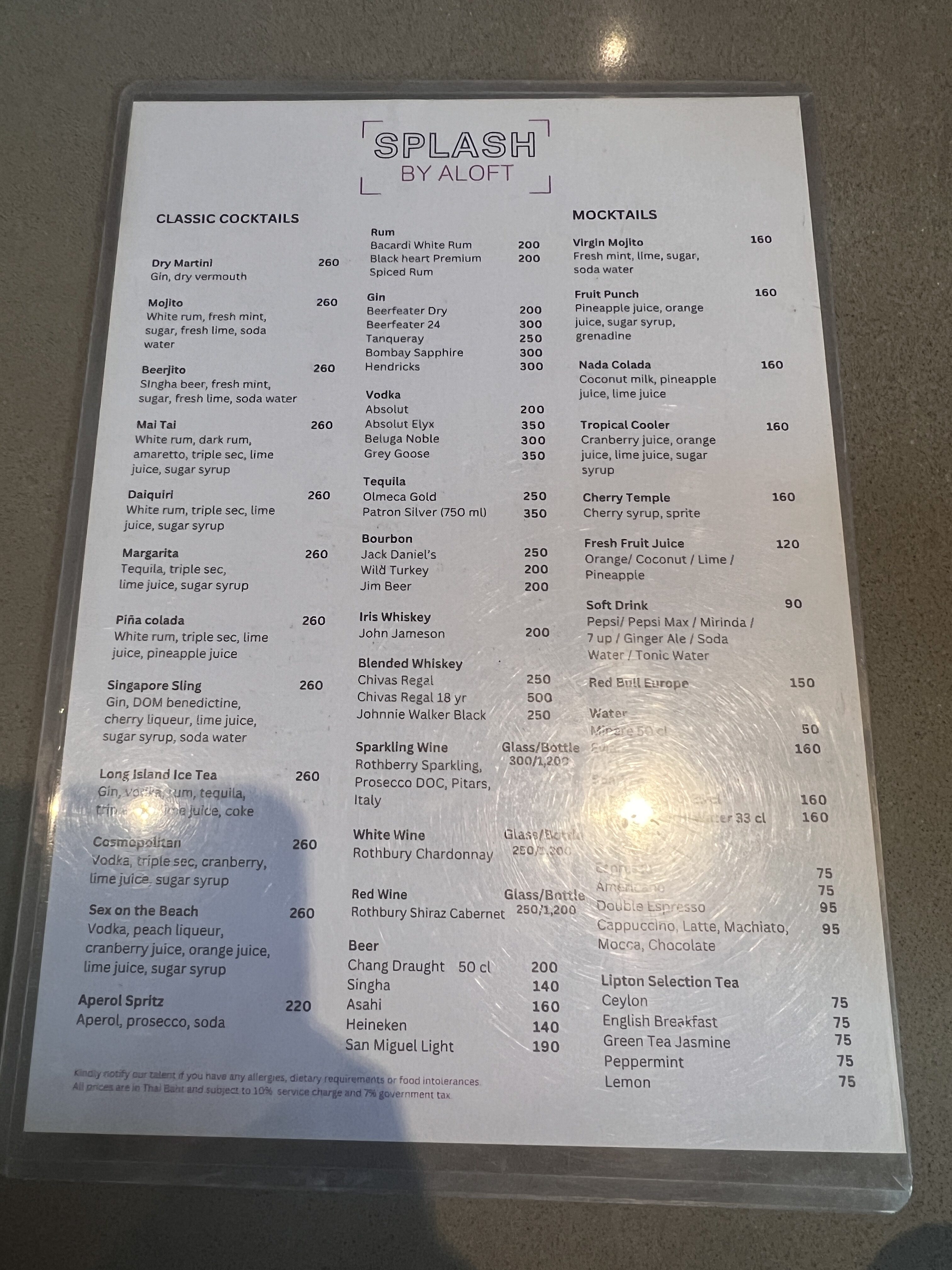 Aloft Bangkok Sukhumvit 11 Splash pool bar menu Aloft Bangkok Sukhumvit 11 Splash pool bar menu
