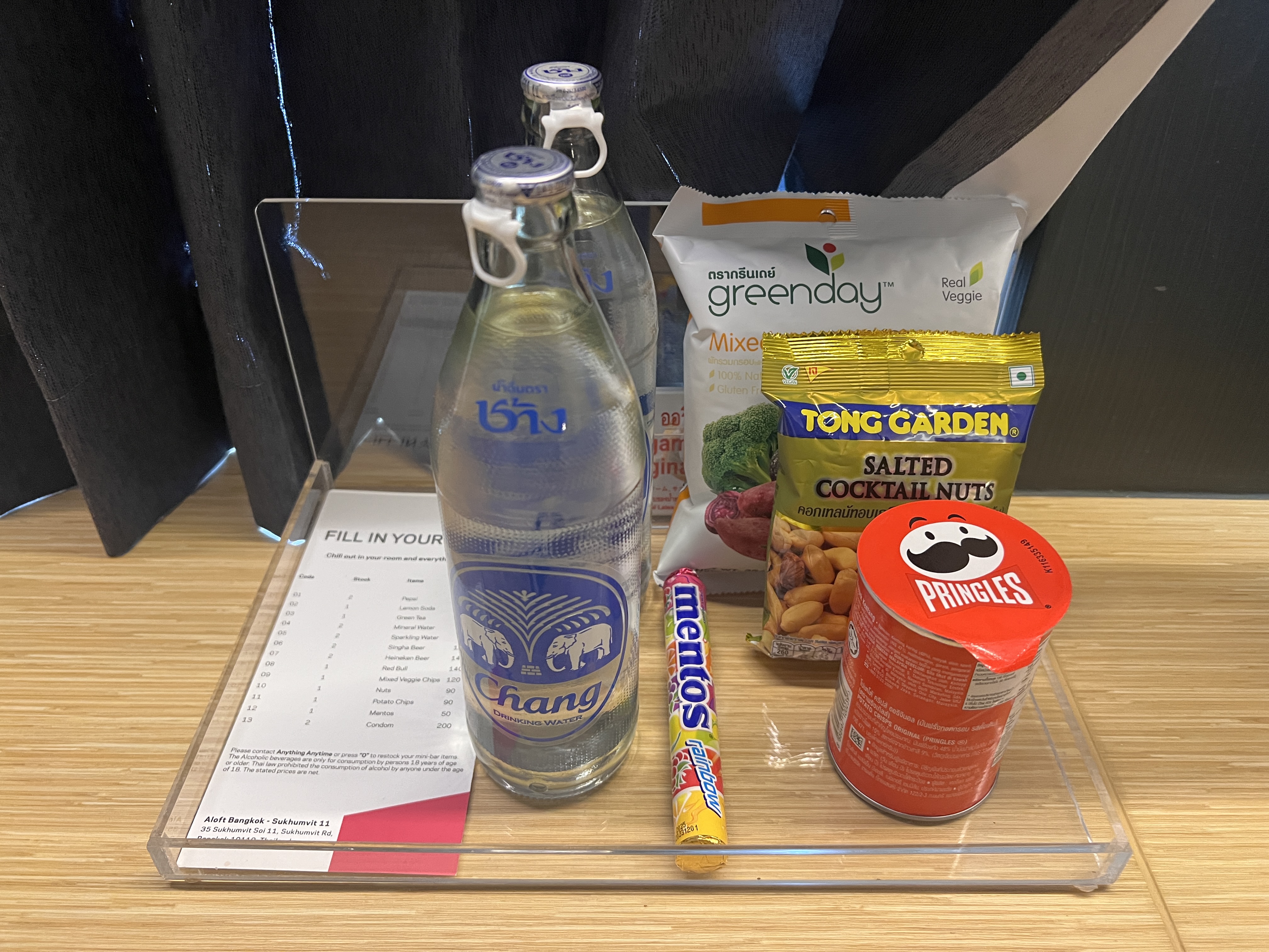 Aloft Bangkok Sukhumvit 11 minibar snacks Aloft Bangkok Sukhumvit 11 minibar snacks
