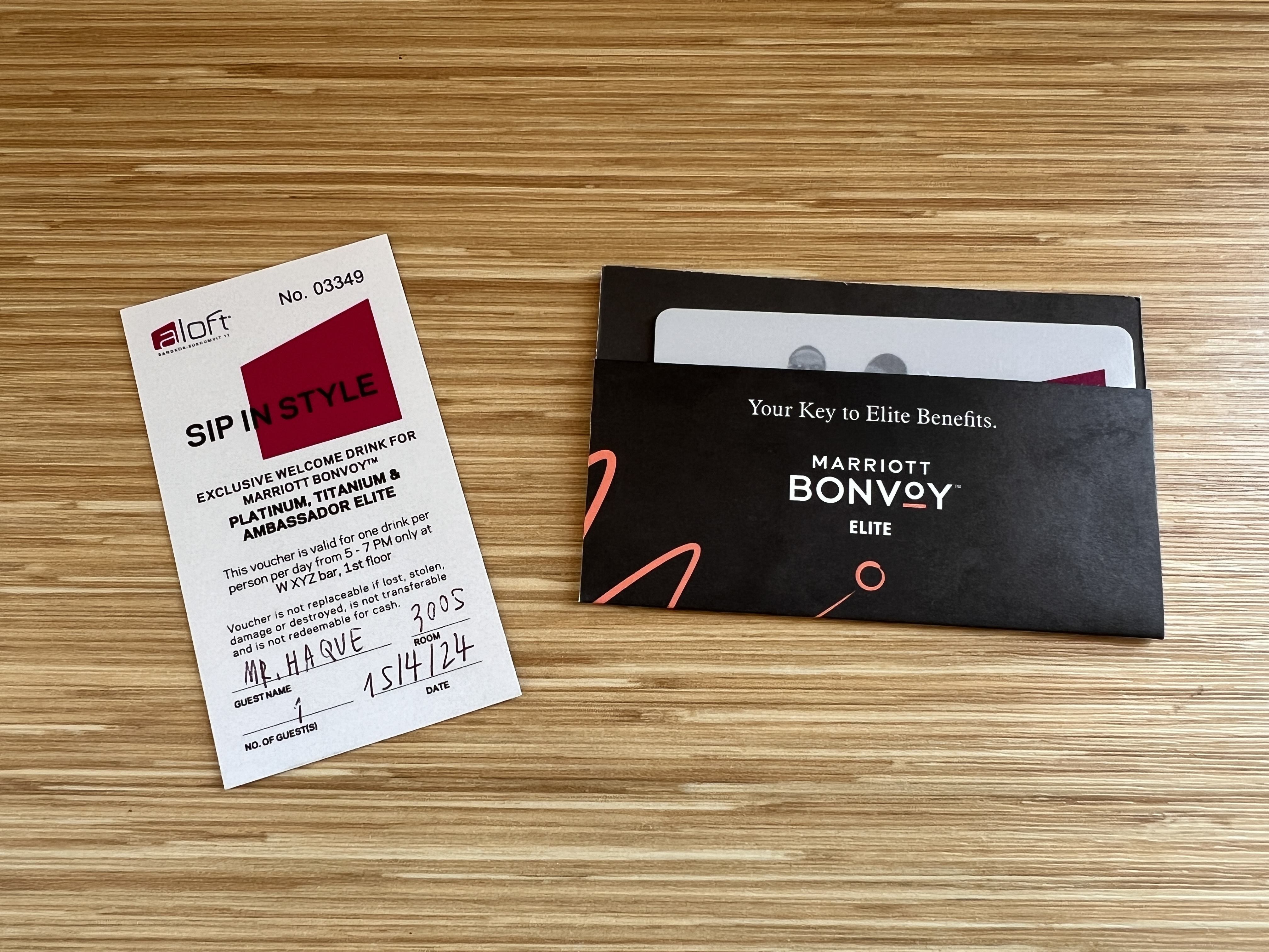 Aloft Bangkok Sukhumvit keys and complimentary drink voucher Aloft Bangkok Sukhumvit keys and complimentary drink voucher