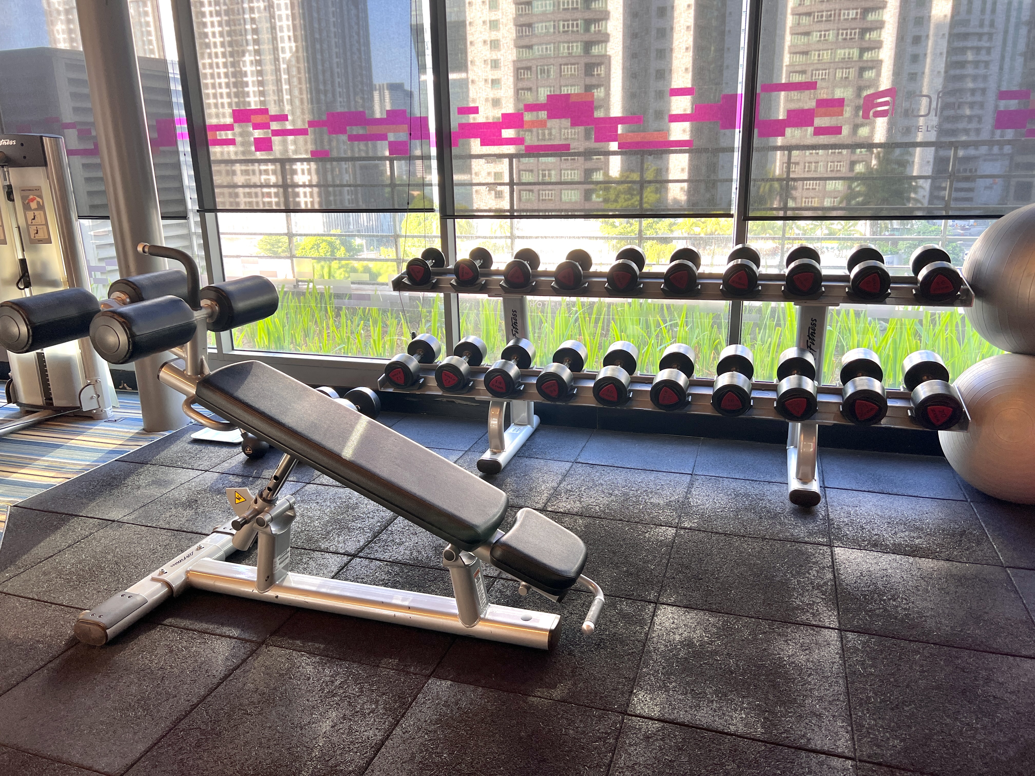 Aloft Kuala Lumpur Sentral fitness center free weights and bench Aloft Kuala Lumpur Sentral fitness center free weights and bench