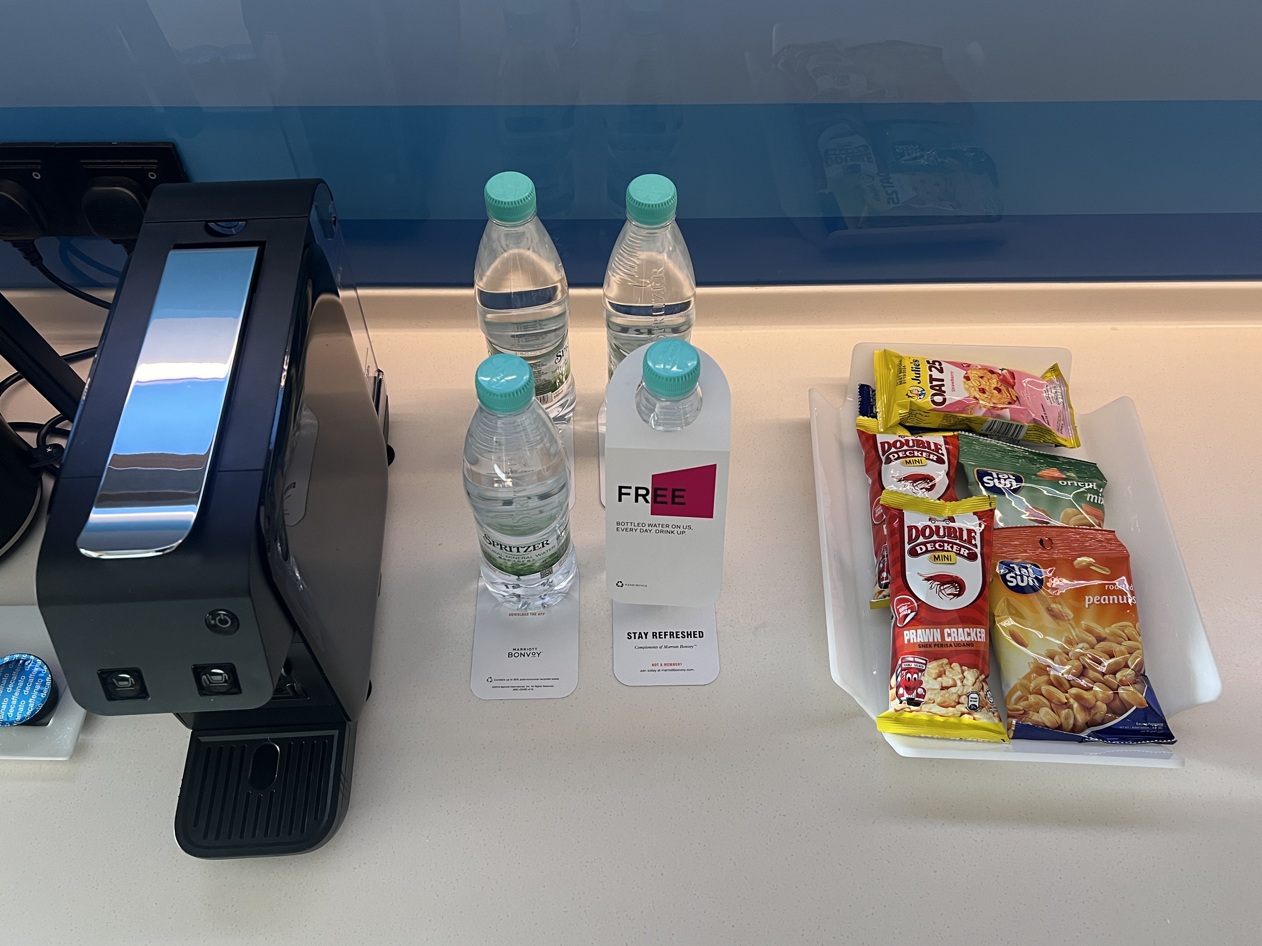 Aloft Kuala Lumpur Sentral room complimentary water and snacks Aloft Kuala Lumpur Sentral room complimentary water and snacks