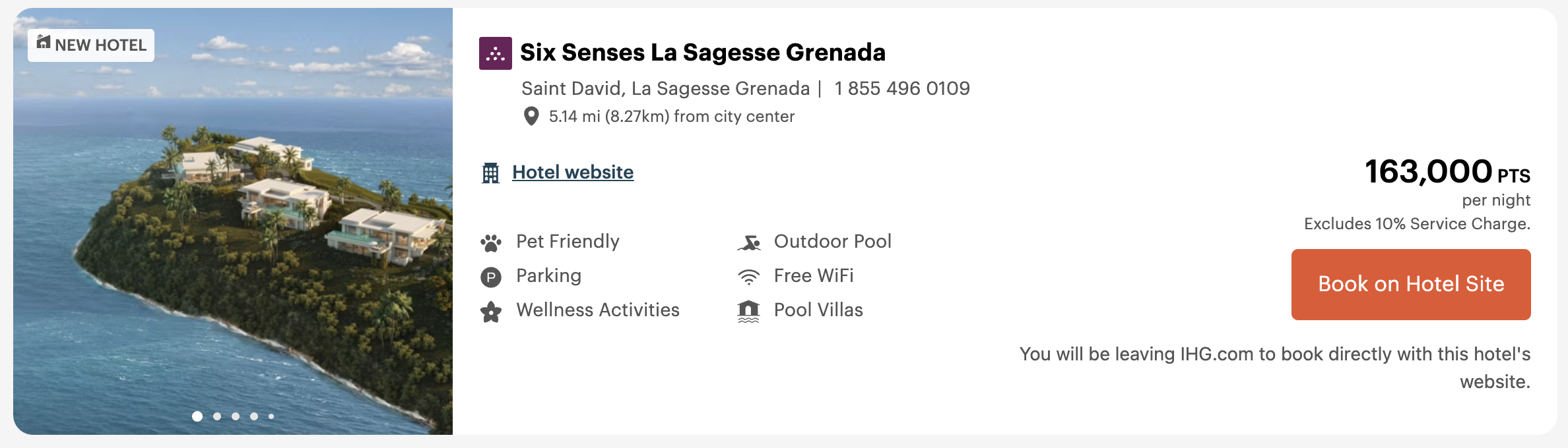 Cost in IHG points at Six Senses Grenada