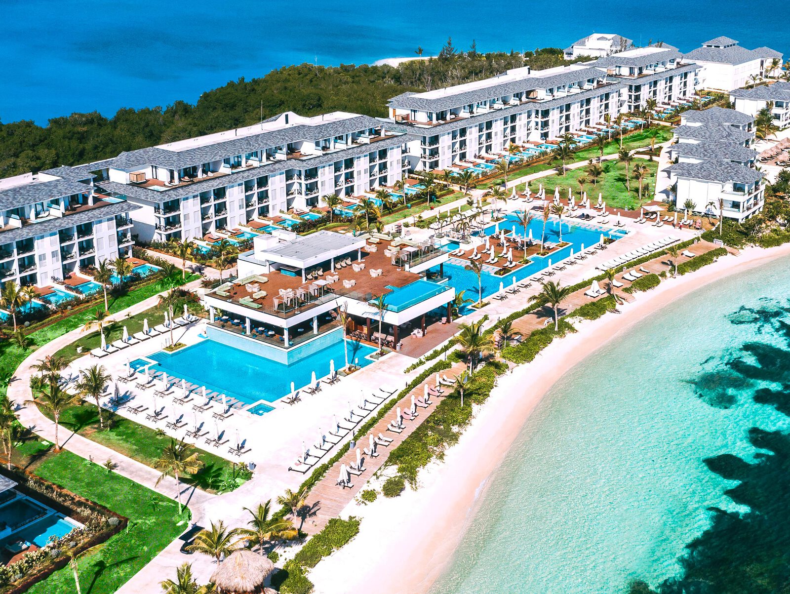 Excellence Oyster Bay Jamaica An aerial image of the hotel, pool and beach at Excellence Oyster Bay Jamaica.
