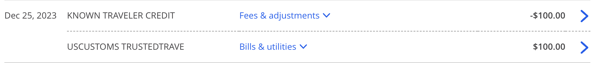 Global Entry credit on card Statement 