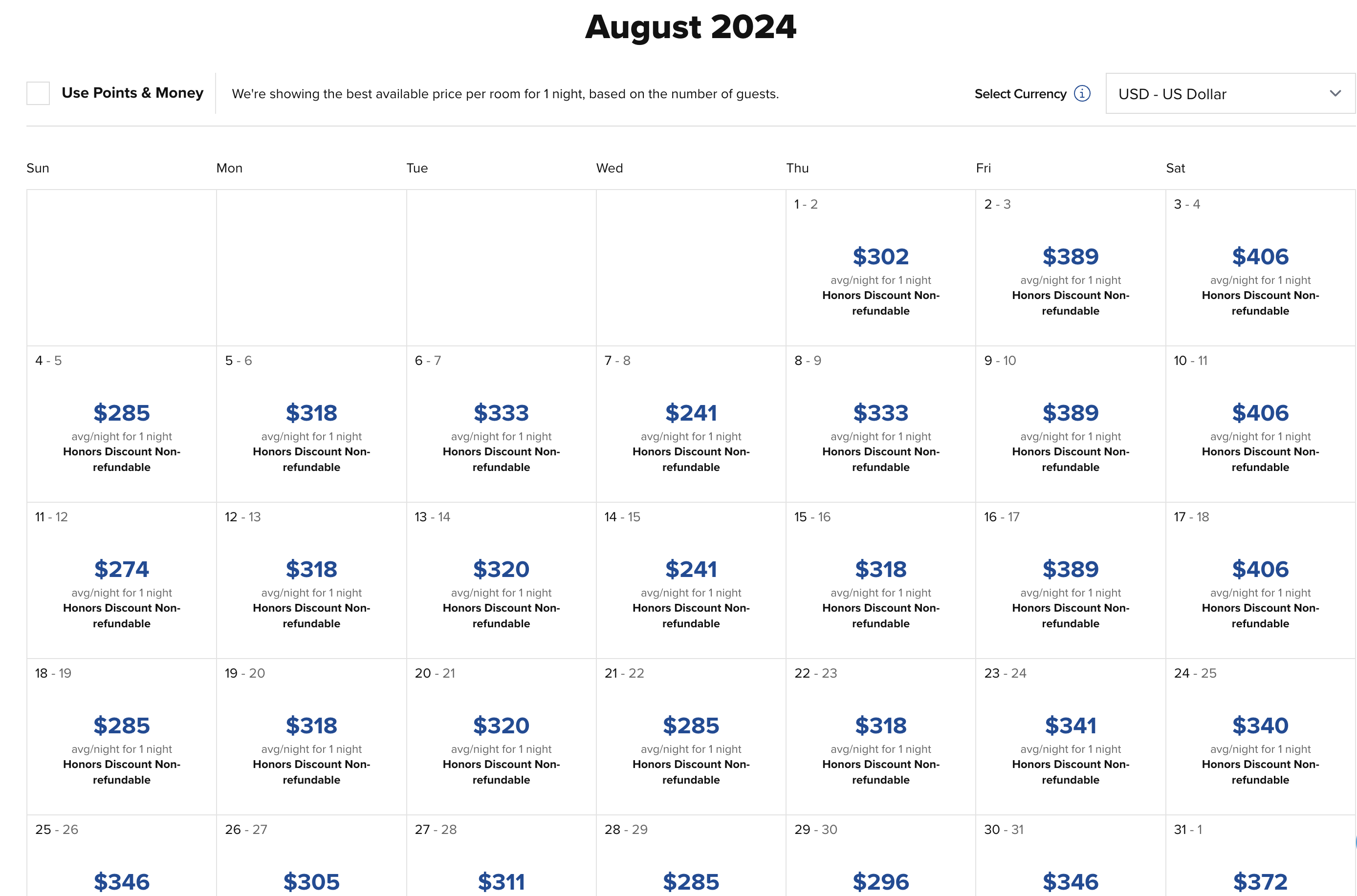 Hiatus Clearwater Beach Cash rates