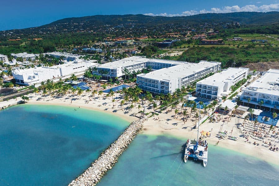 Hotel Riu Palace Jamaica An aerial view of the hotel and beach at Hotel Riu Palace Jamaica.