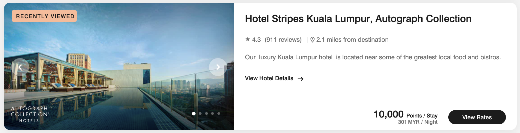 Hotel Stripes Kuala Lumpur Autograph Collection points cost Hotel Stripes Kuala Lumpur Autograph Collection points cost