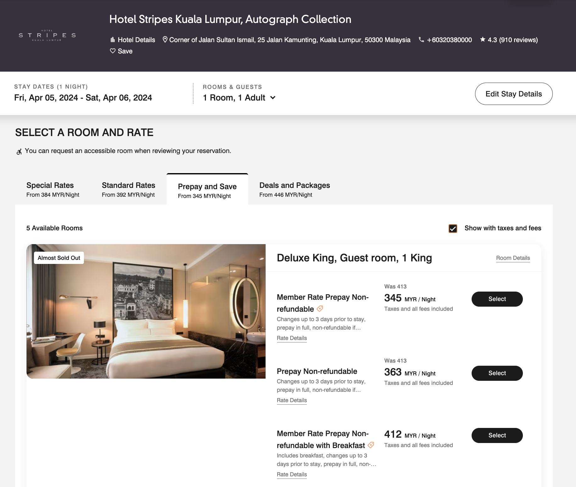 Hotel Stripes Kuala Lumpur Autograph Collection room rate with taxes Hotel Stripes Kuala Lumpur Autograph Collection room rate with taxes