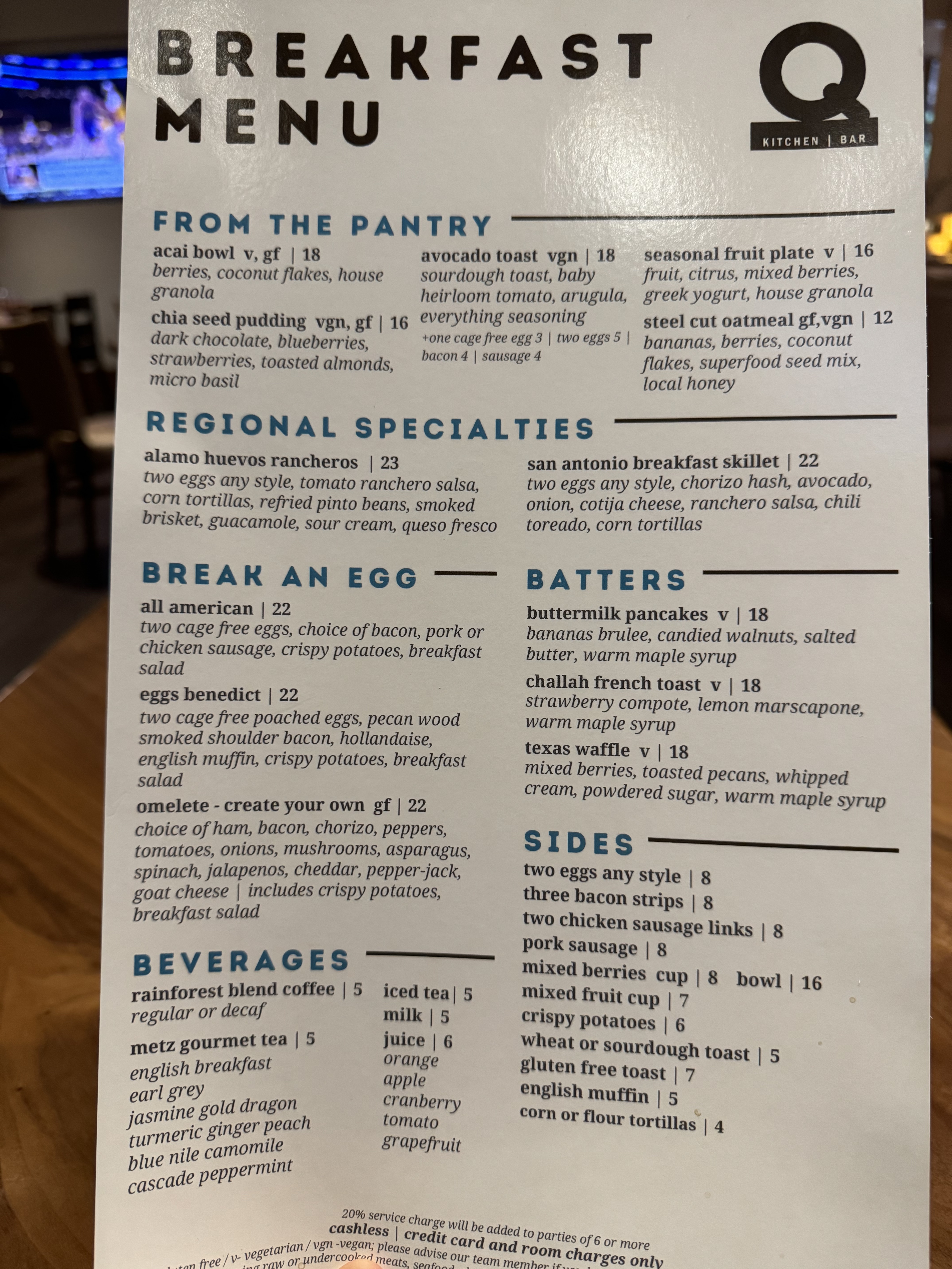 Hyatt Regency San Antonio Riverwalk Q Kitchen breakfast menu Hyatt Regency San Antonio Riverwalk Q Kitchen breakfast menu