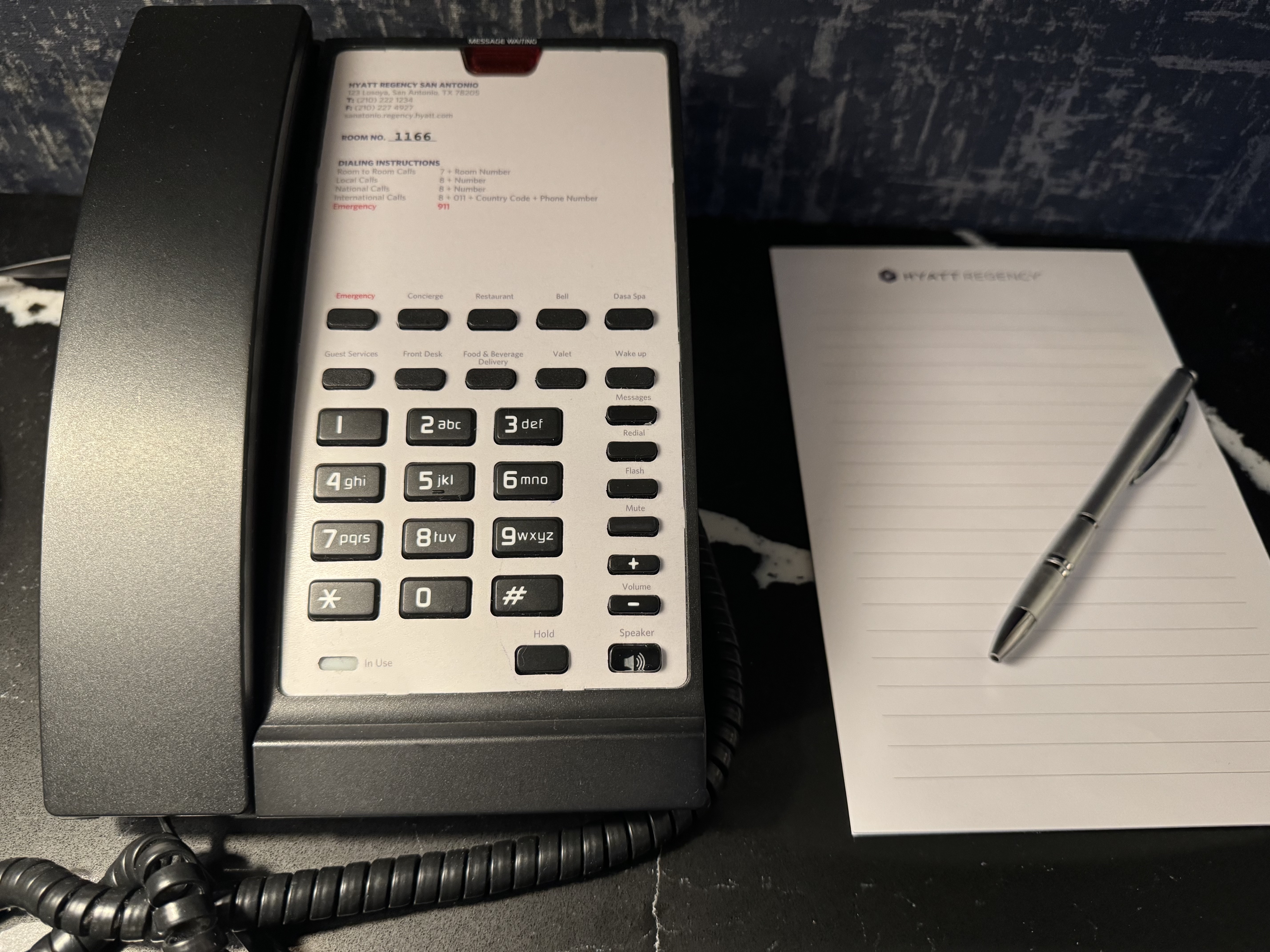 Hyatt Regency San Antonio Riverwalk bedroom phone and notepad Hyatt Regency San Antonio Riverwalk bedroom phone and notepad