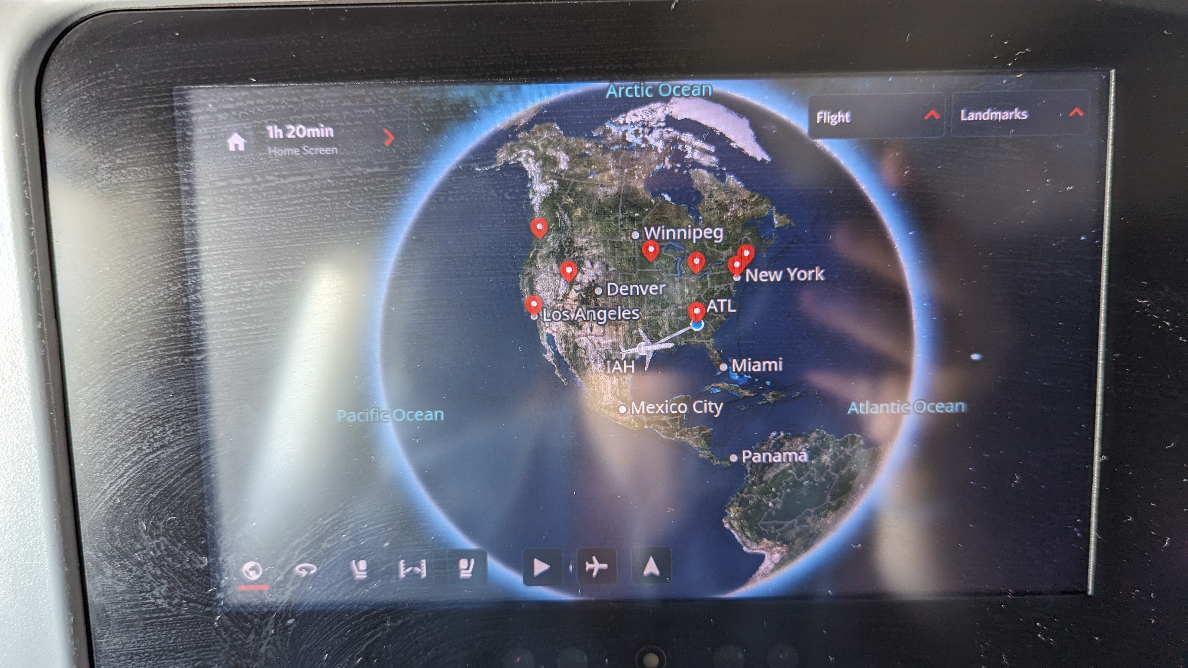 IAH to ATL Delta economy flight review IAH inflight entertainment map