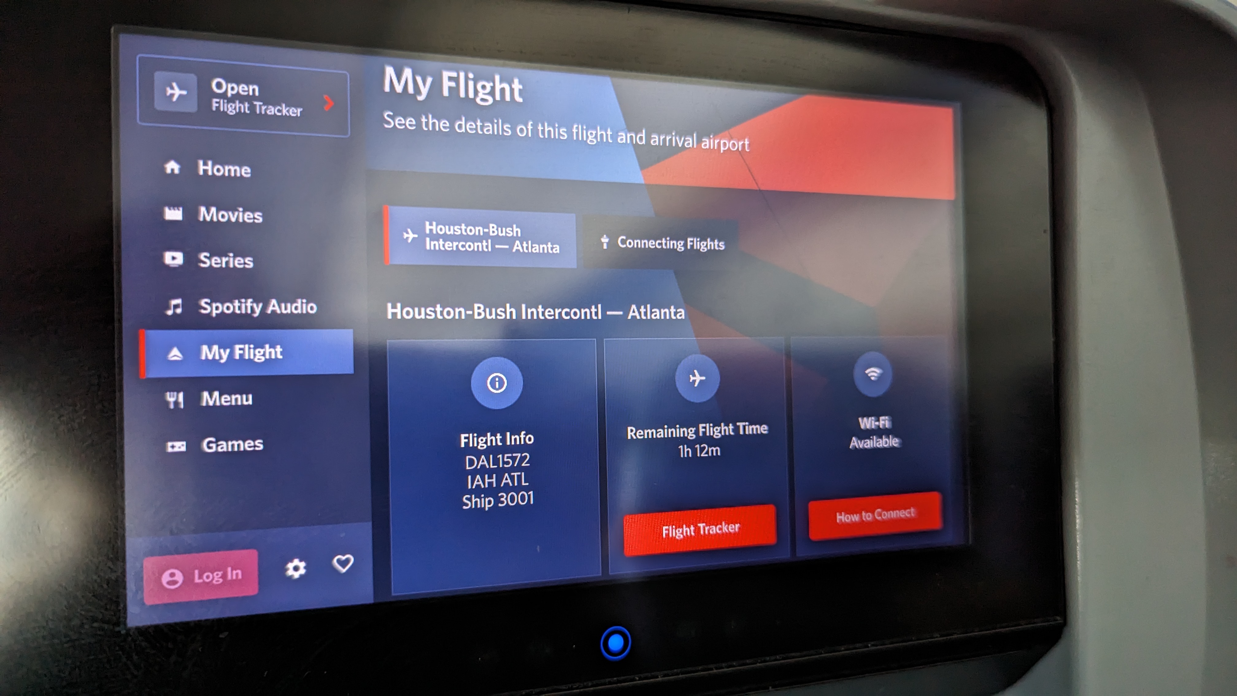 IAH to ATL Delta flight review IFE flight information
