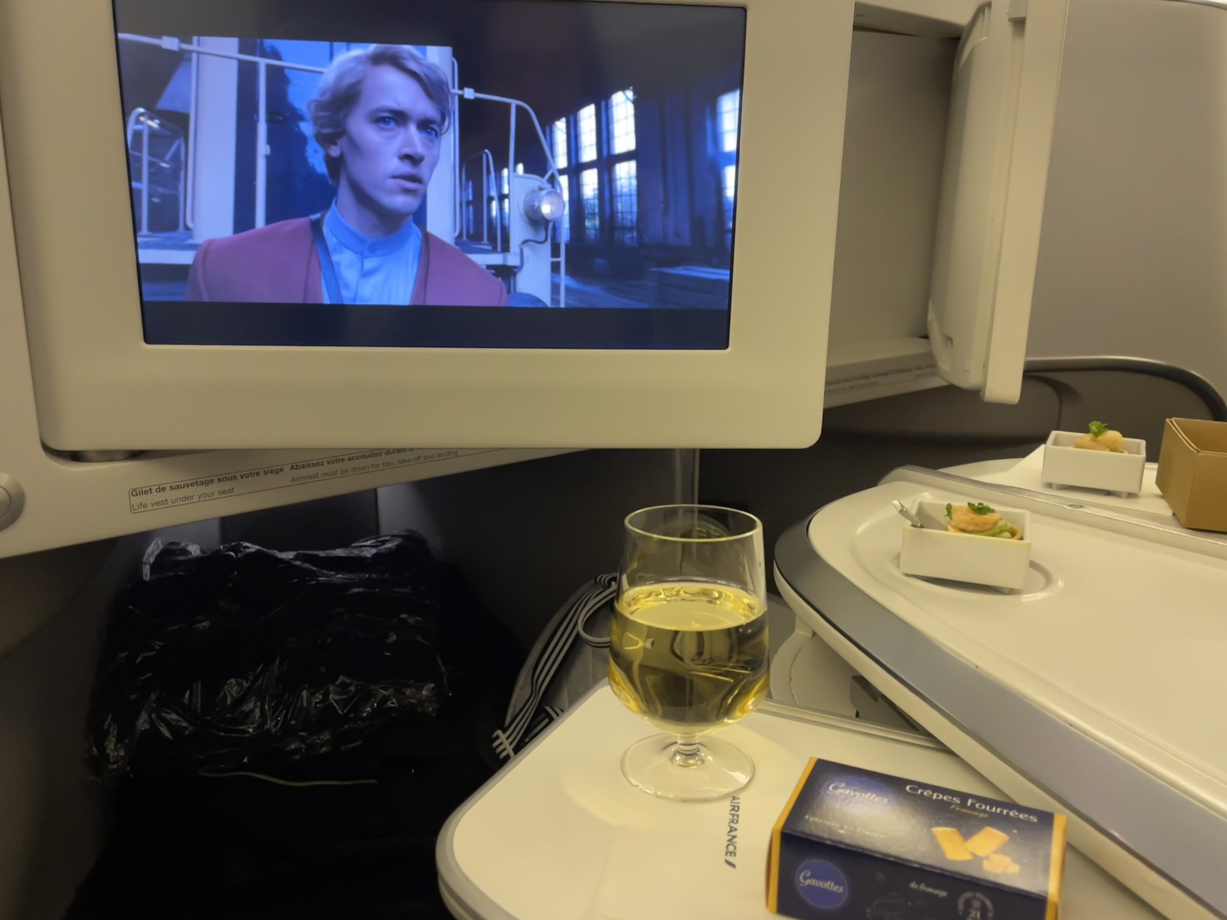 IFE and Glass of Champagne Air France Business Class