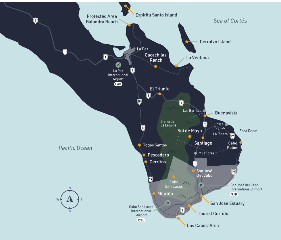 Los Cabos map A map of Los Cabos and the surrounding area.