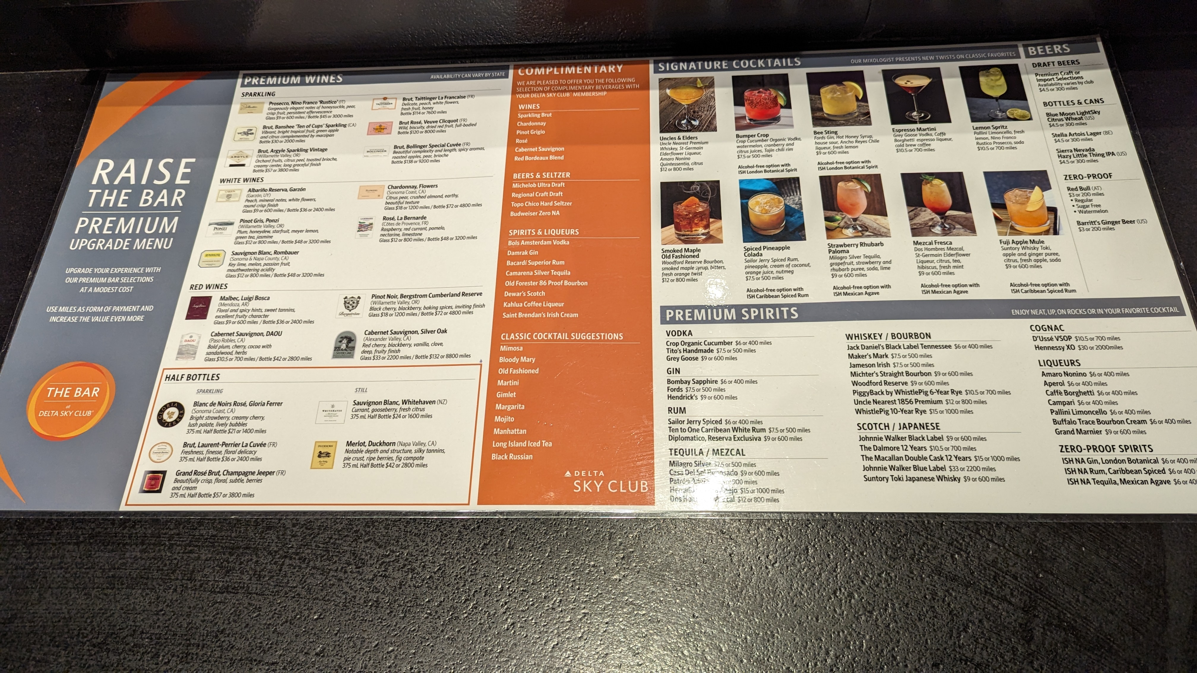 Concourse C Delta Sky Club at Hartsfield Jackson Atlanta International Airport food bar menu