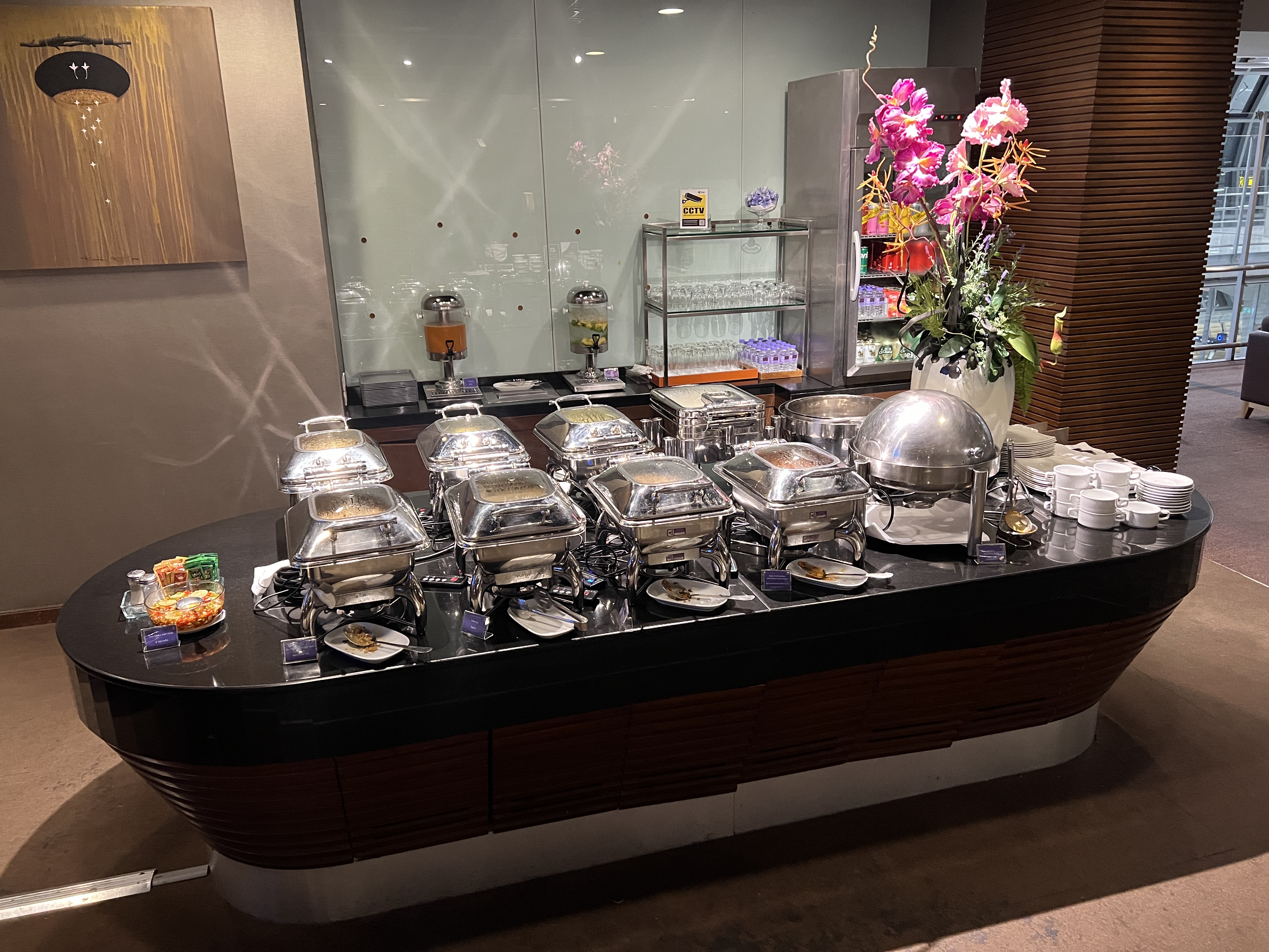 Thai Airways Royal Silk Lounge hot dishes seciton Thai Airways Royal Silk Lounge hot dishes seciton