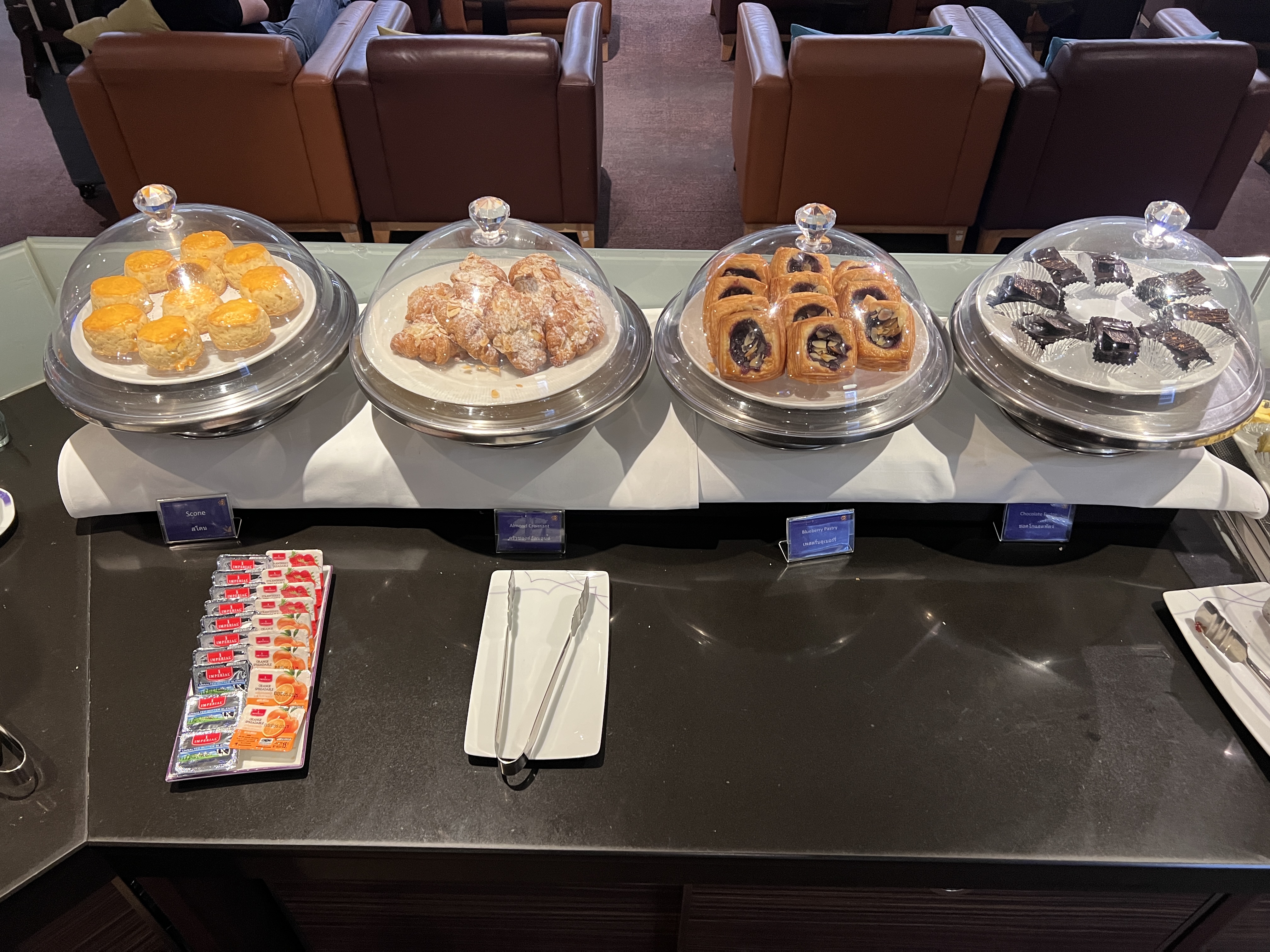 Thai Airways Royal Silk Lounge pastry selection Thai Airways Royal Silk Lounge pastry selection