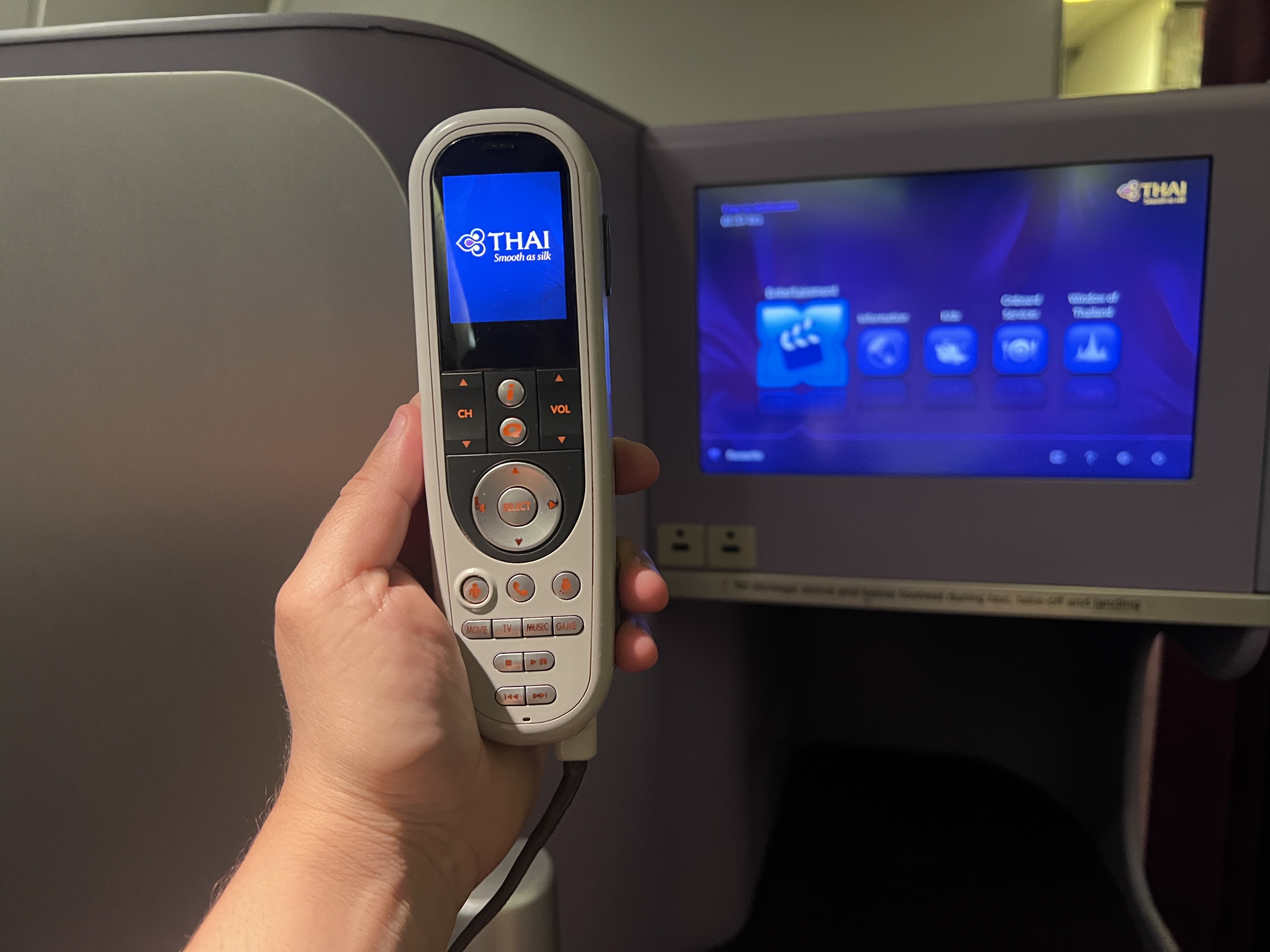 Thai Airways Royal Silk business class 777 300er IFE remote Thai Airways Royal Silk business class 777 300er IFE remote