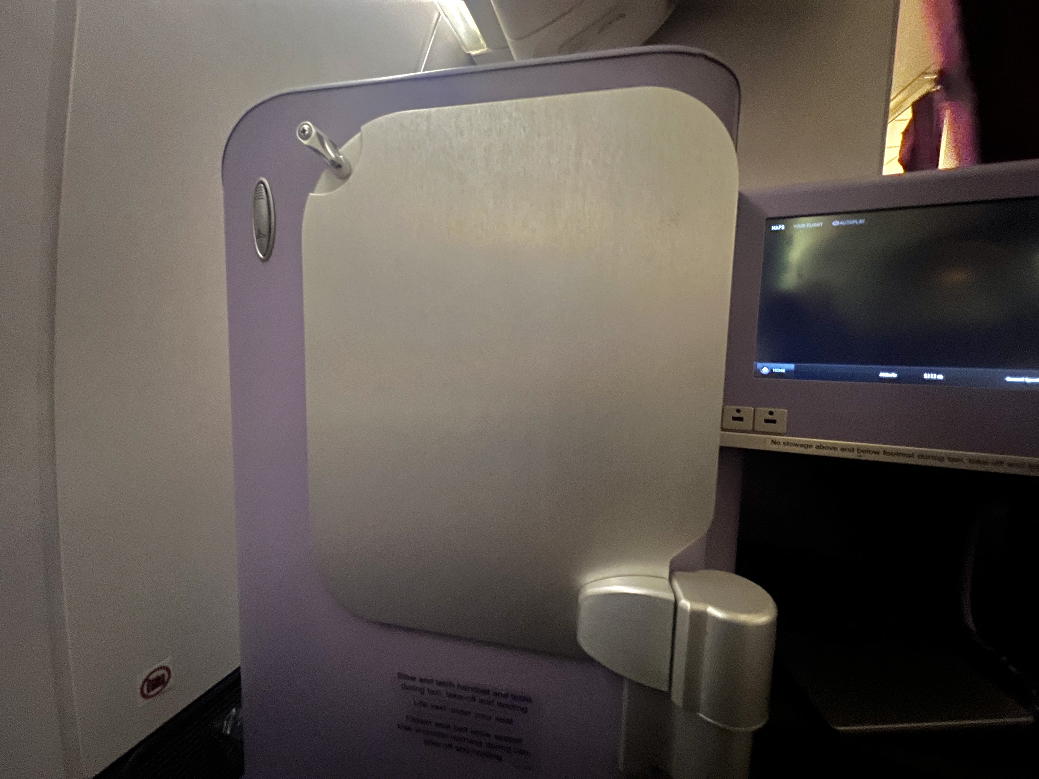 Thai Airways Royal Silk business class 777 300er tray table storage Thai Airways Royal Silk business class 777 300er tray table storage