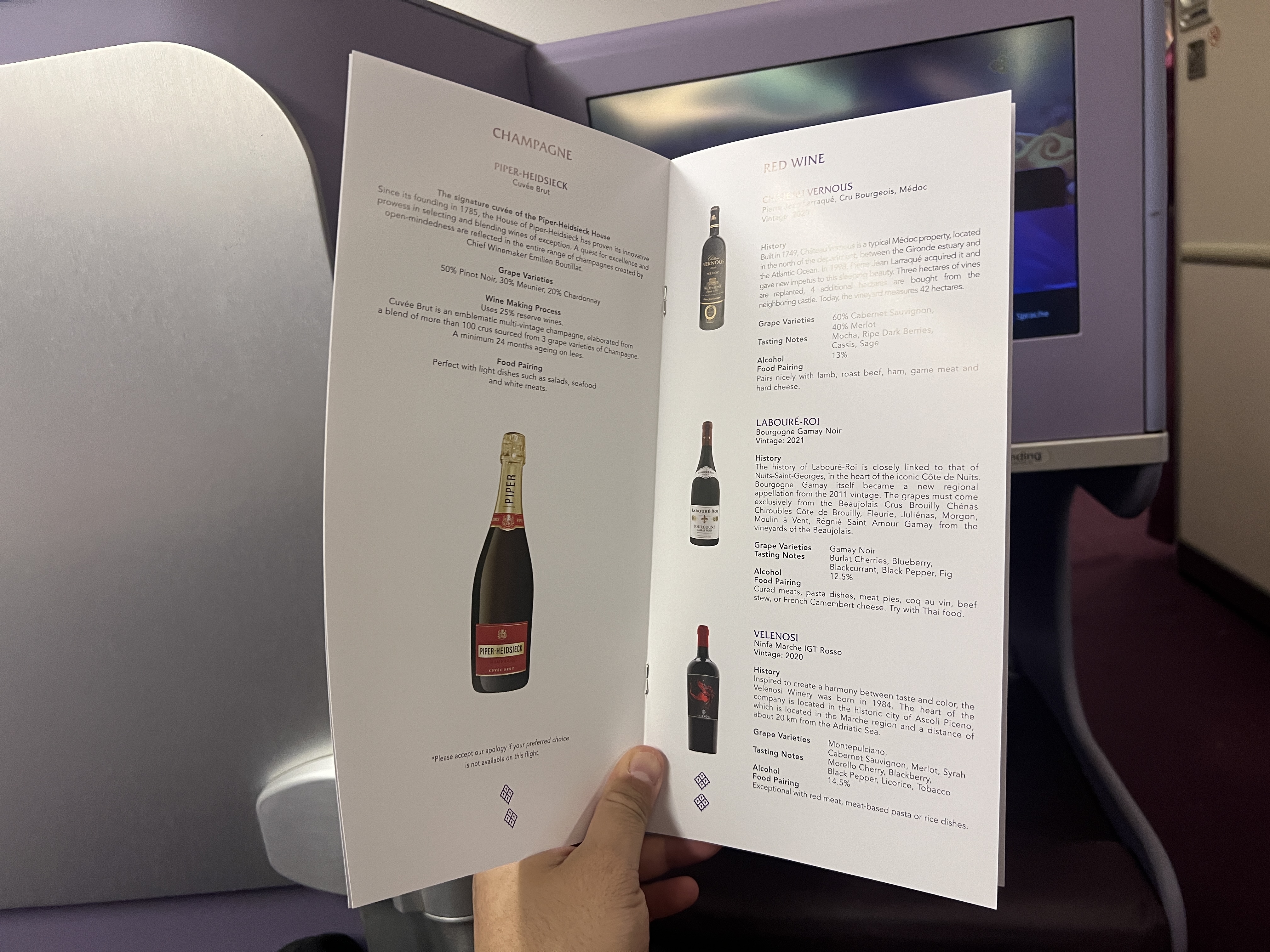 Thai Airways Royal Silk business class 777 300er wines Thai Airways Royal Silk business class 777 300er wines