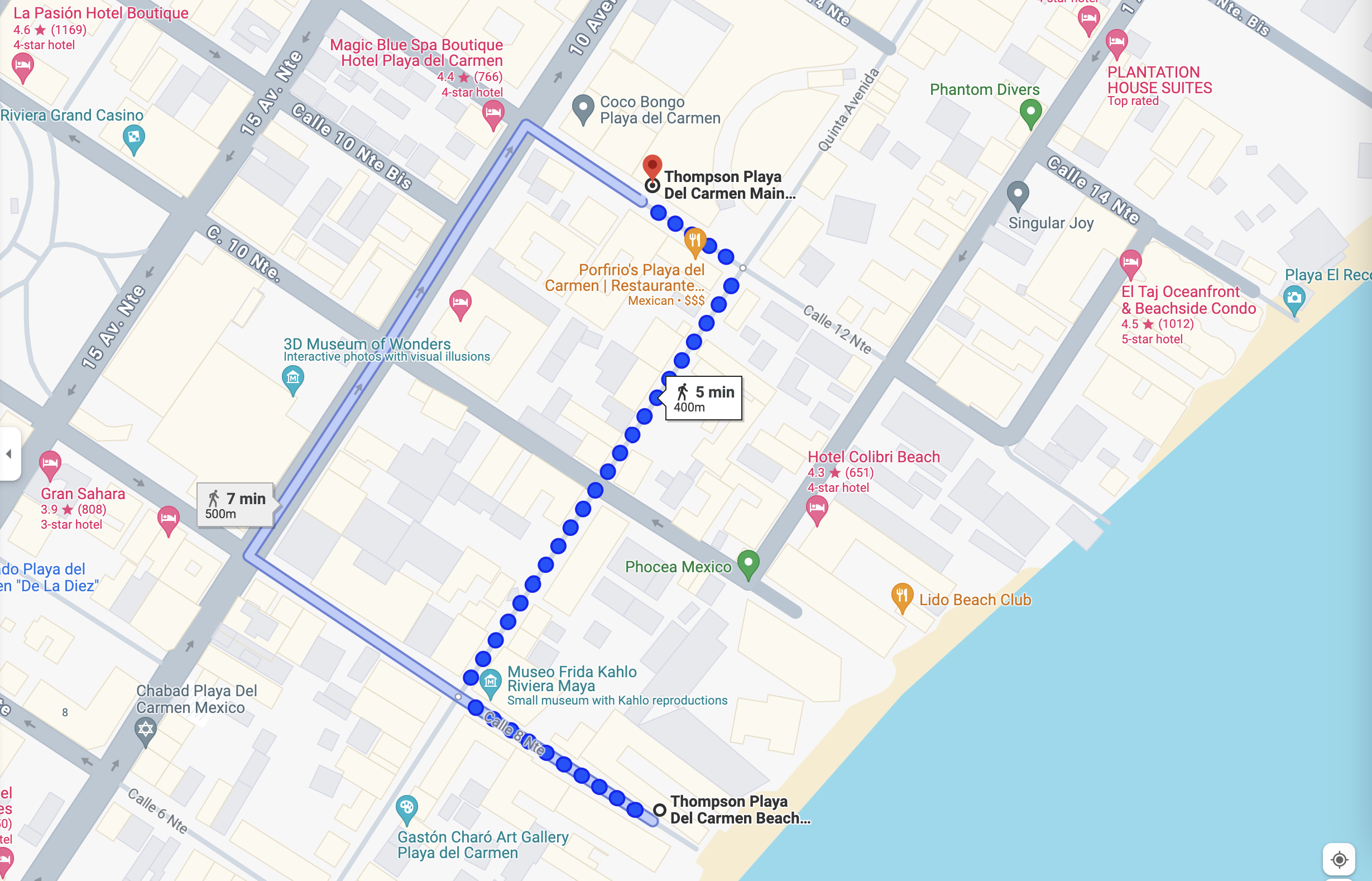 Thompson Playa del Carmen map