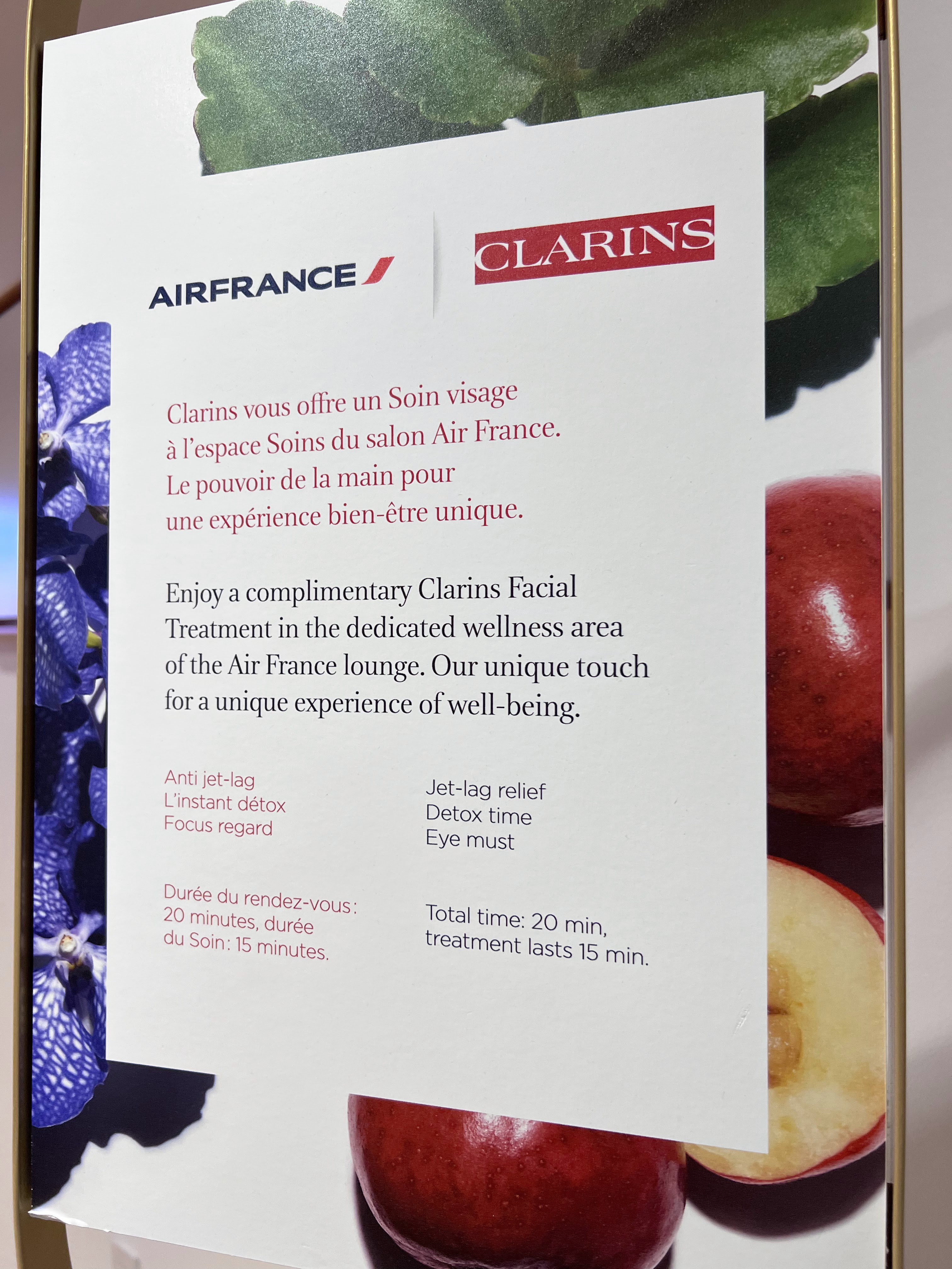 Air France Clarins spa treatments Air France Clarins spa treatments