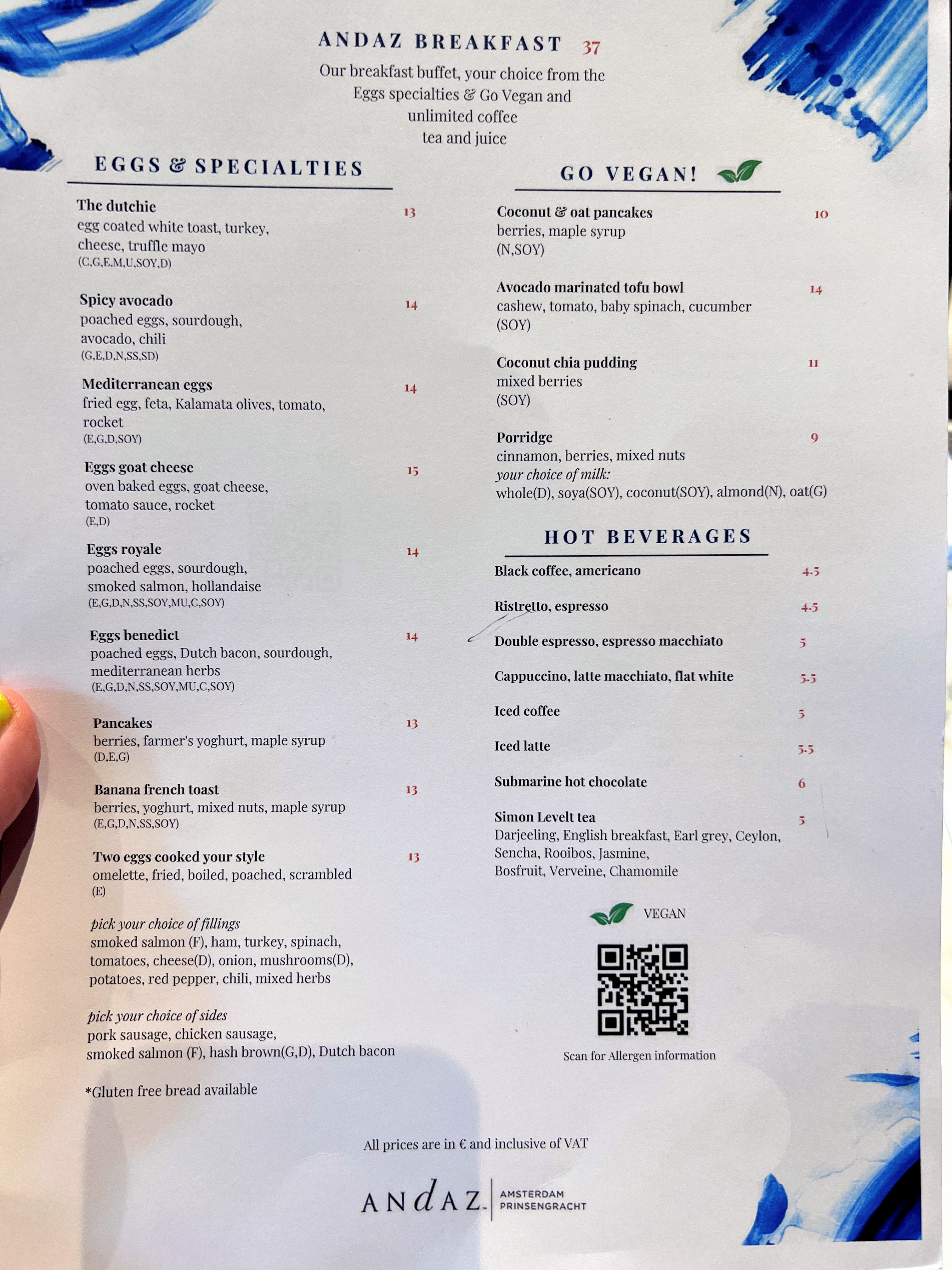 Andaz Amsterdam breakfast menu Andaz Amsterdam breakfast menu