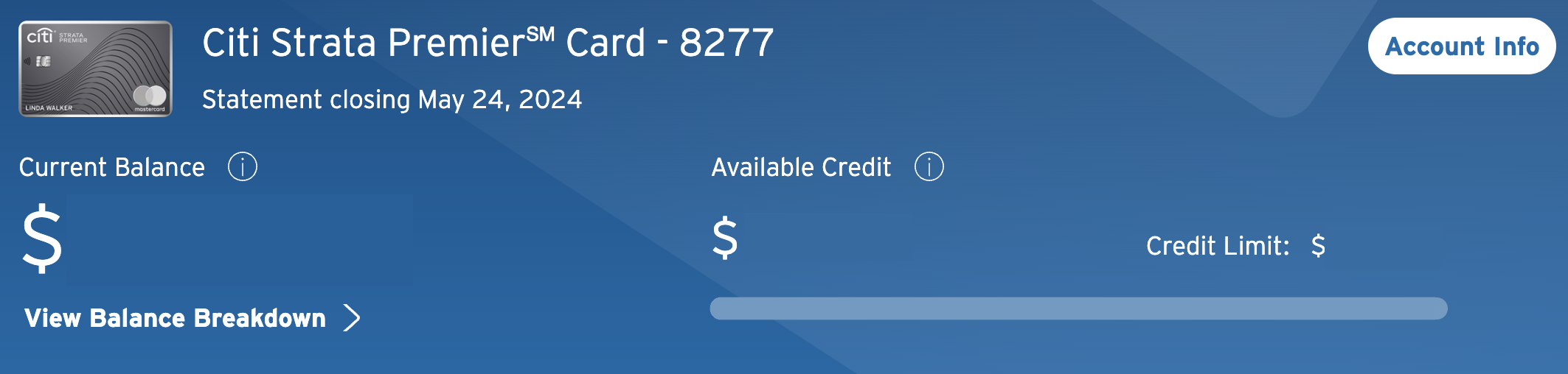 Citi Strata Premier Card account screenshot Citi Strata Premier Card account screenshot