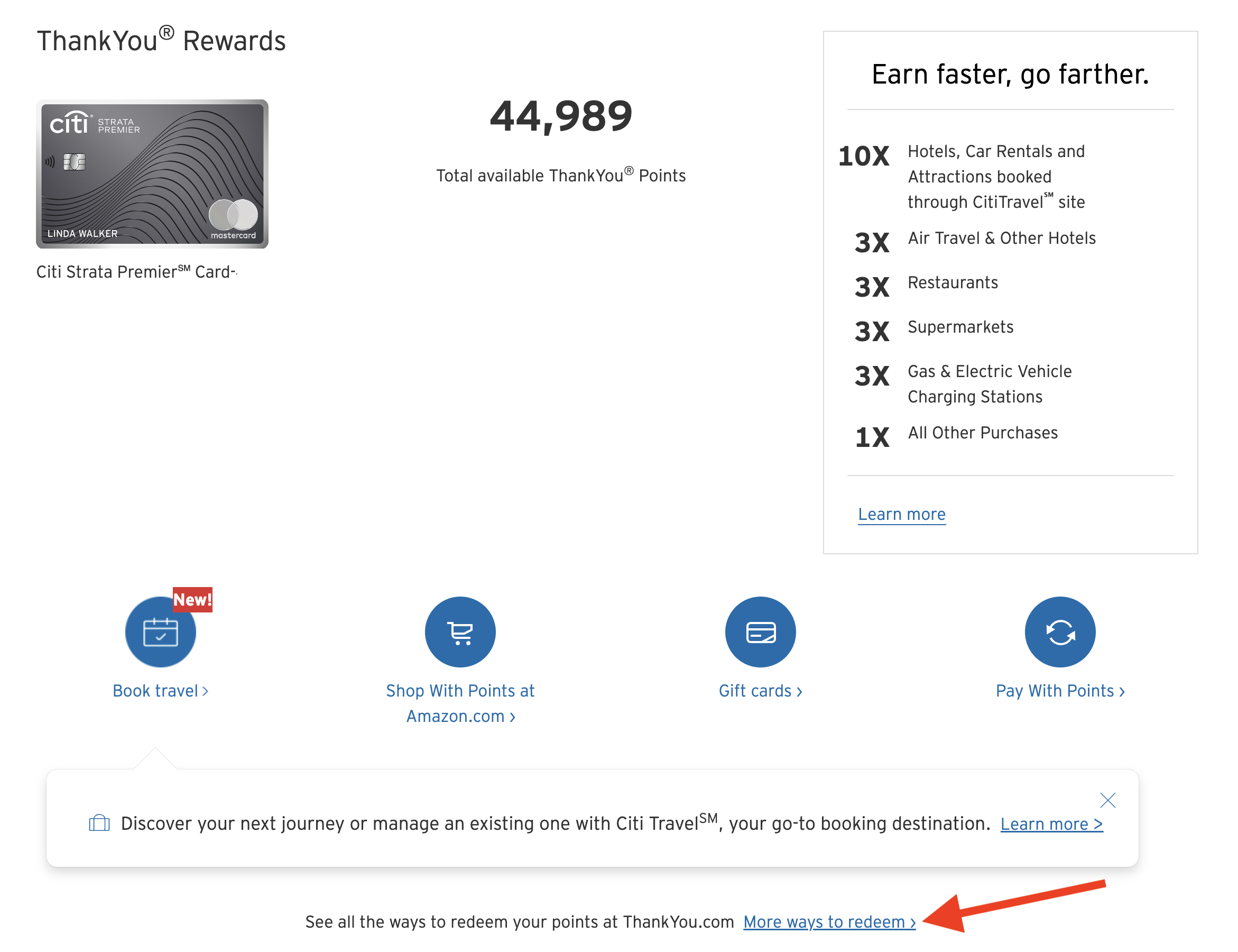 Citi Strata Premier Card how to redeem points